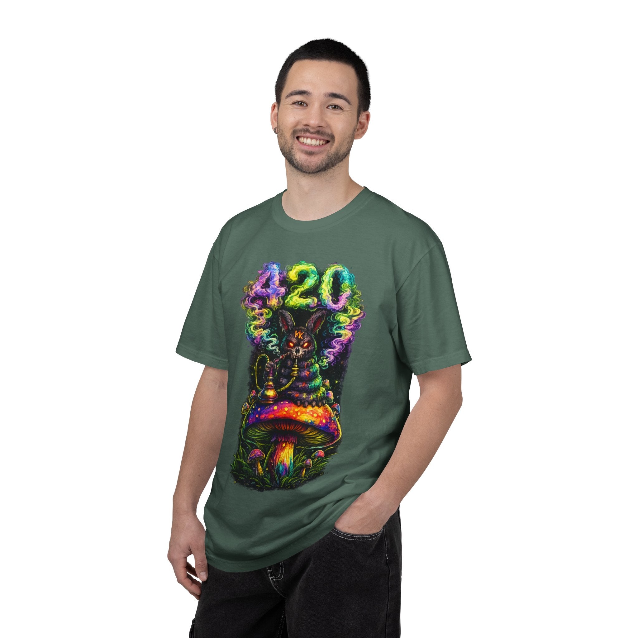 420 Psychedelic Cat T-Shirt — Colorful Mushroom Smoke Graphic