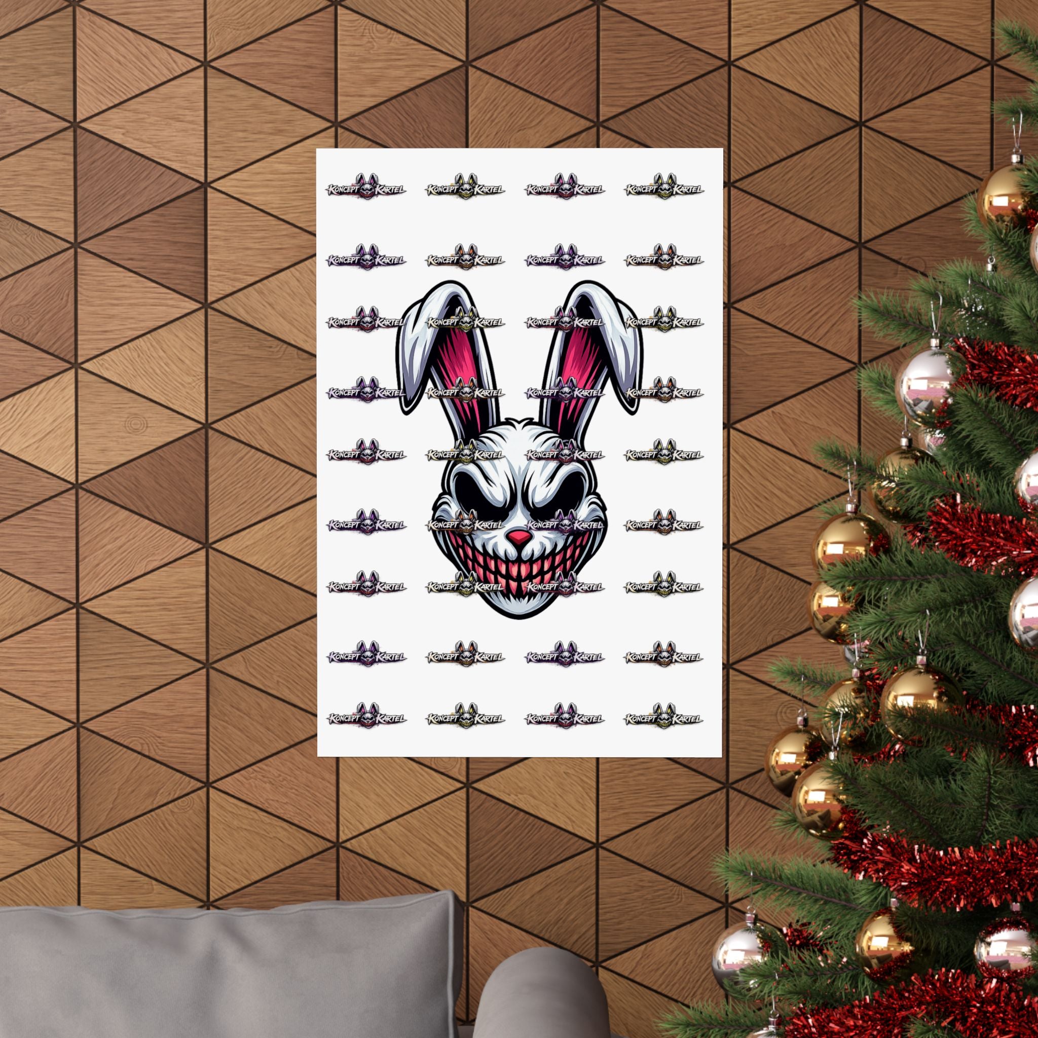 Creepy Smiling Bunny Poster — Horror Rabbit Matte Vertical Wall Art