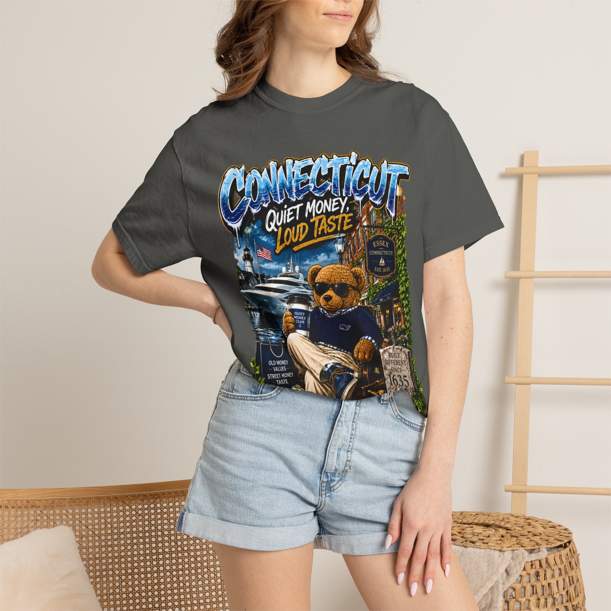Connecticut Bear Vintage T-Shirt — "Quiet Money, Loud Taste" Graphic Tee