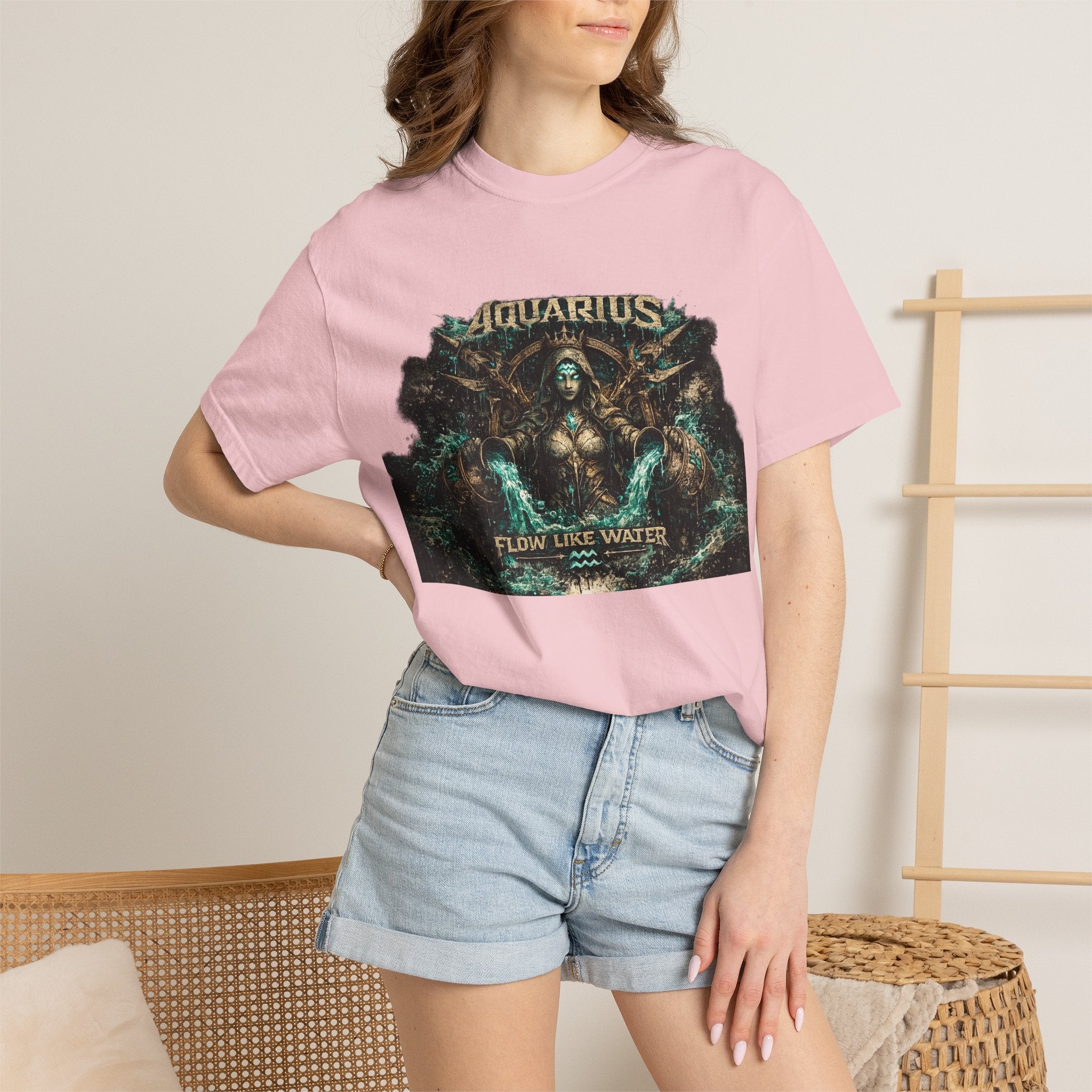 Aquarius Zodiac T-shirt — “Flow Like Water” Astrological Graphic Tee
