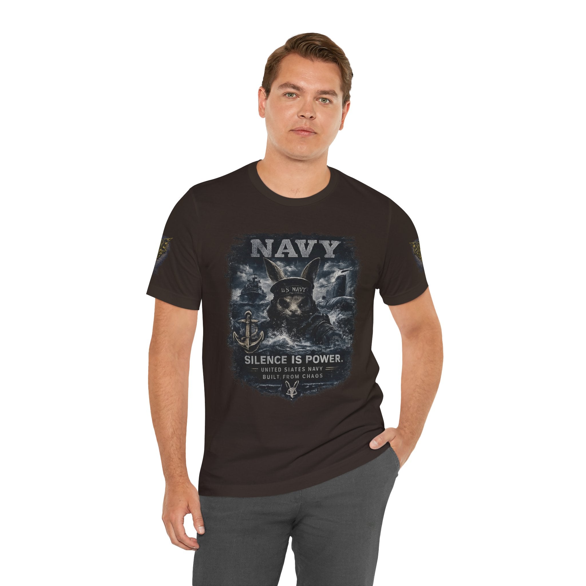 Navy 'Silence Is Power' Skull Anchor Tee — Fair Winds & Following Seas Back Graphic