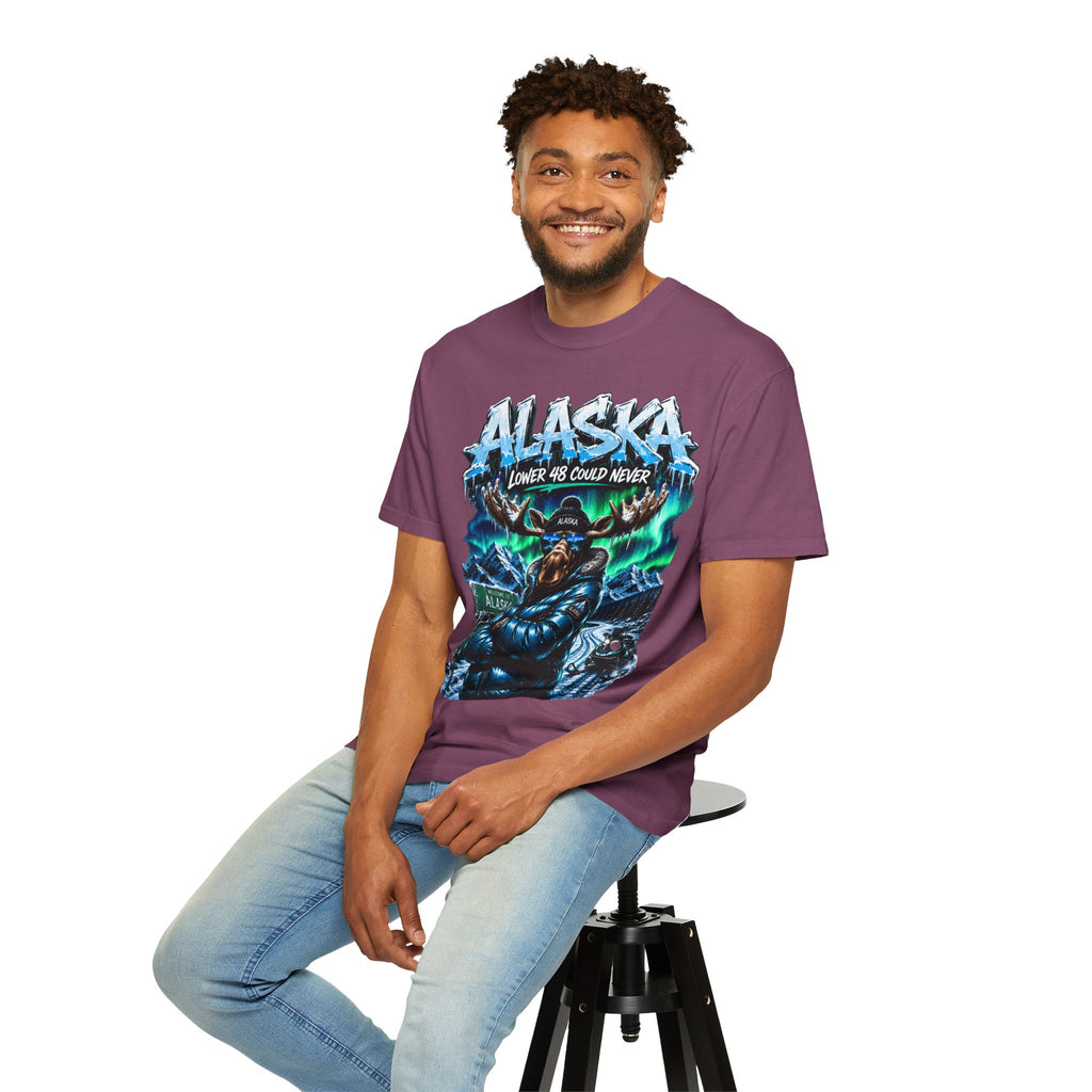 Alaska Moose Aurora Graphic T-Shirt — "Lower 48 Could Never"