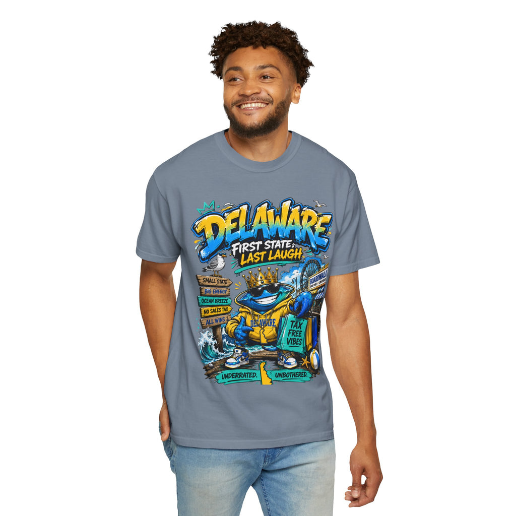 Delaware Frog Graphic T-Shirt — 'First State, Last Laugh' Coastal Souvenir Tee