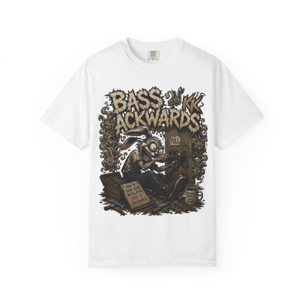 Bass Ackwards Graphic T‑Shirt — Heavy Metal Band Skull Design