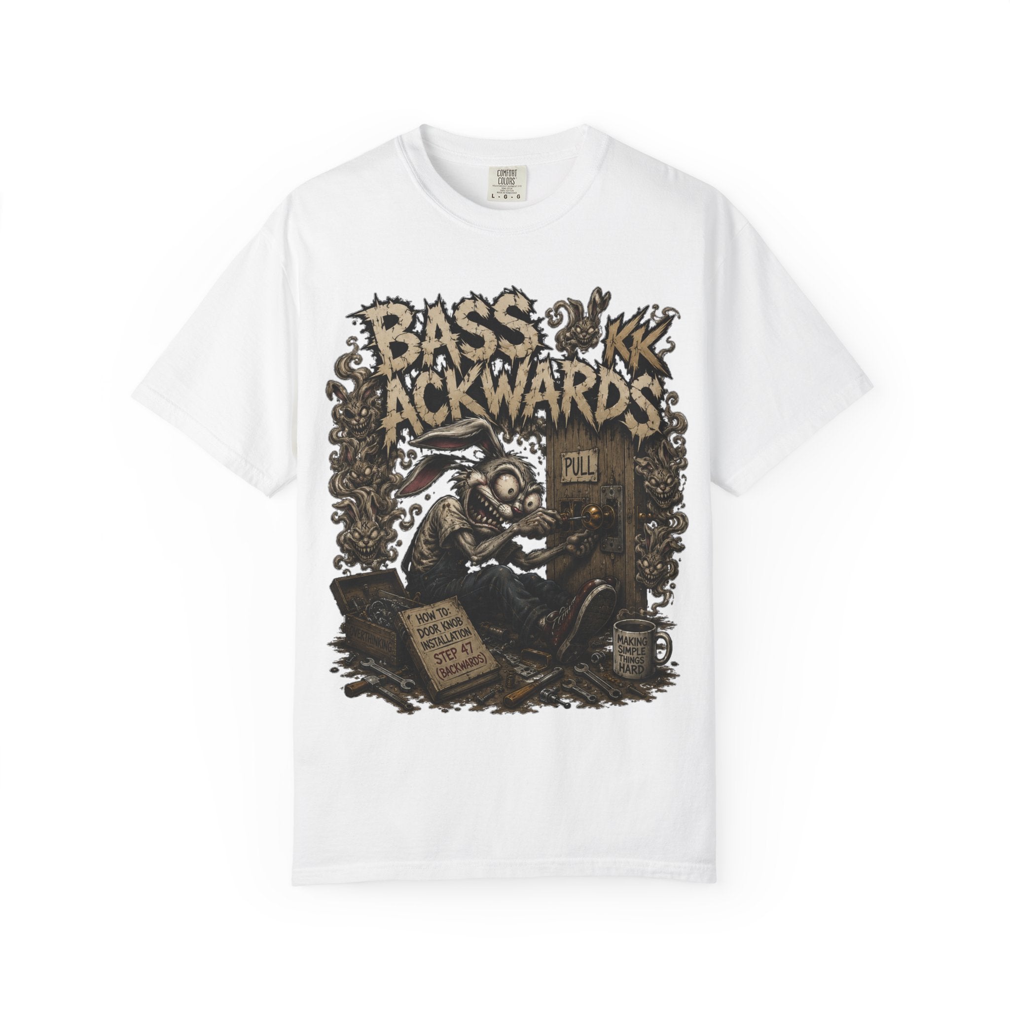 Bass Ackwards Graphic T‑Shirt — Heavy Metal Band Skull Design