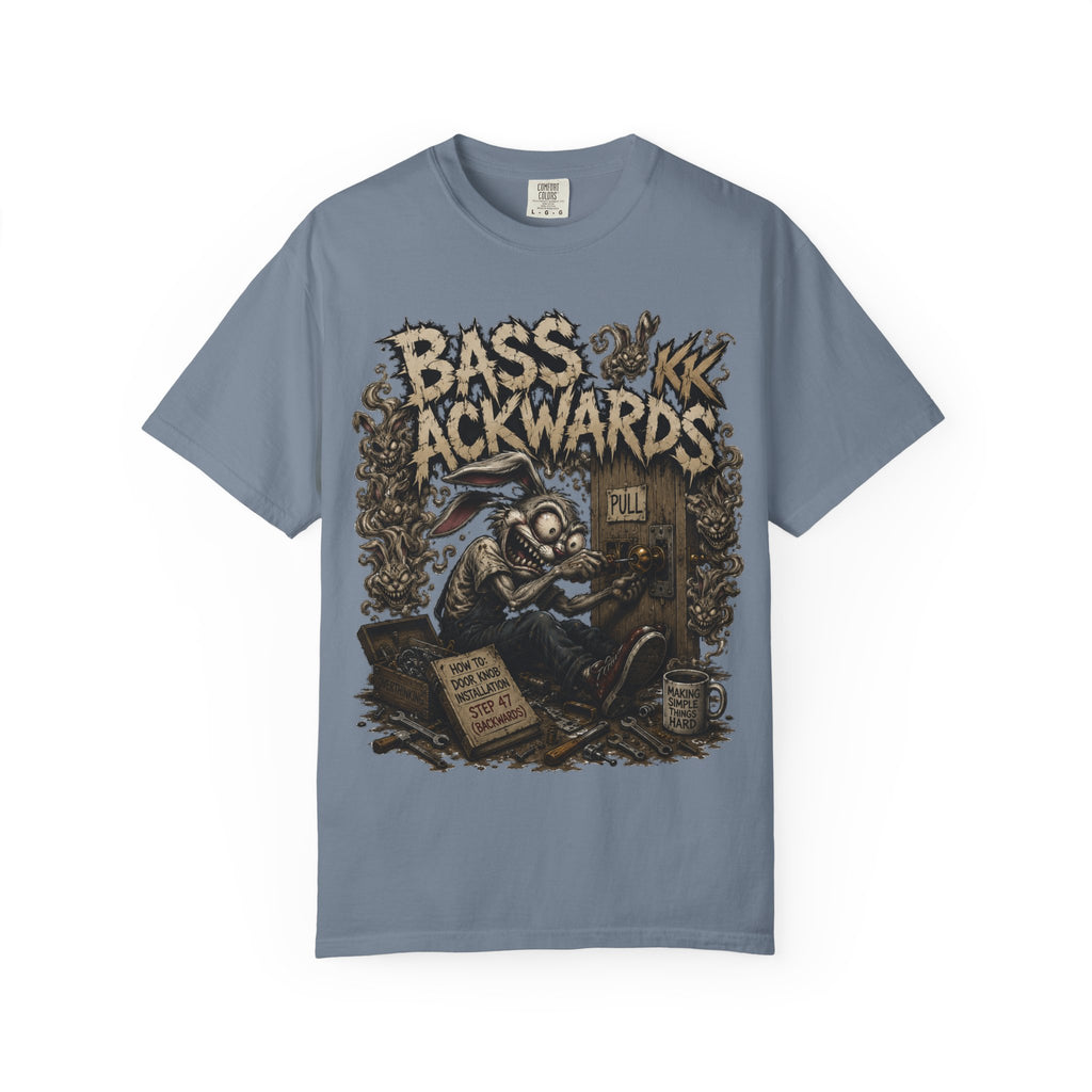 Bass Ackwards Graphic T‑Shirt — Heavy Metal Band Skull Design