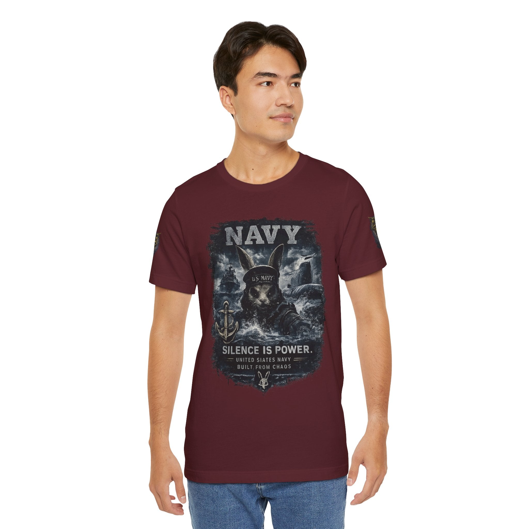 Navy 'Silence Is Power' Skull Anchor Tee — Fair Winds & Following Seas Back Graphic