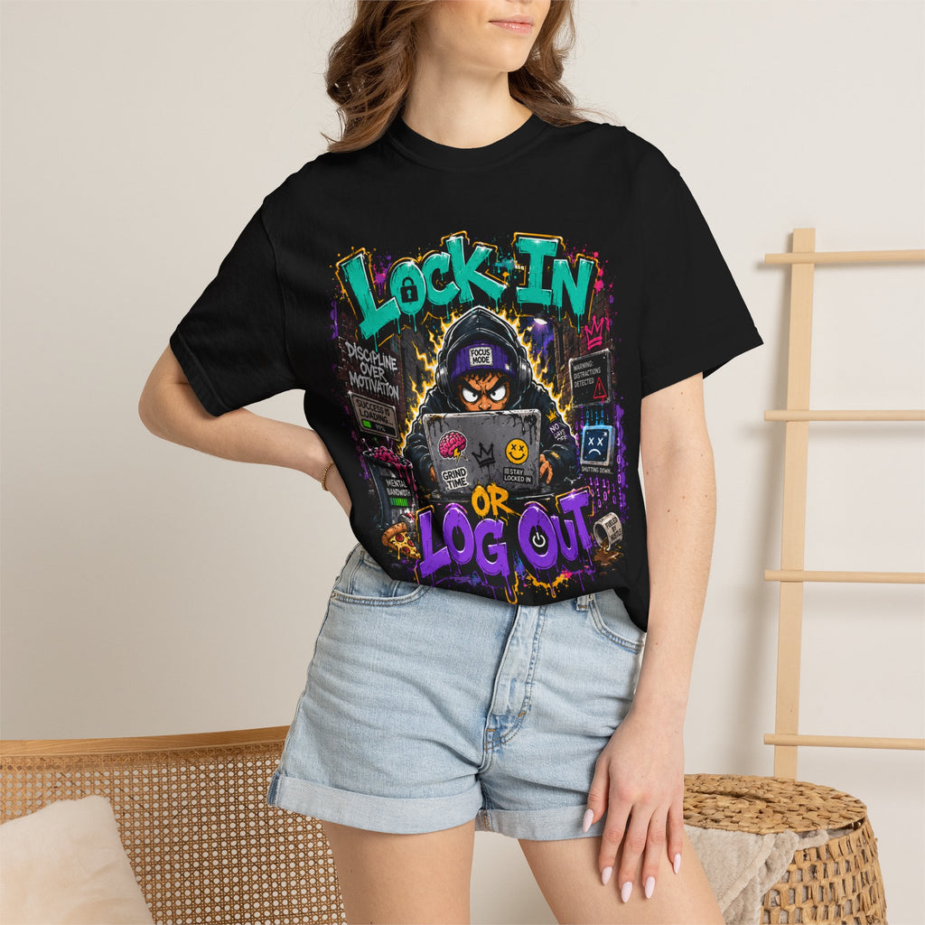 Lock In or Log Out Tee — Gamer Hacker Graphic T-Shirt