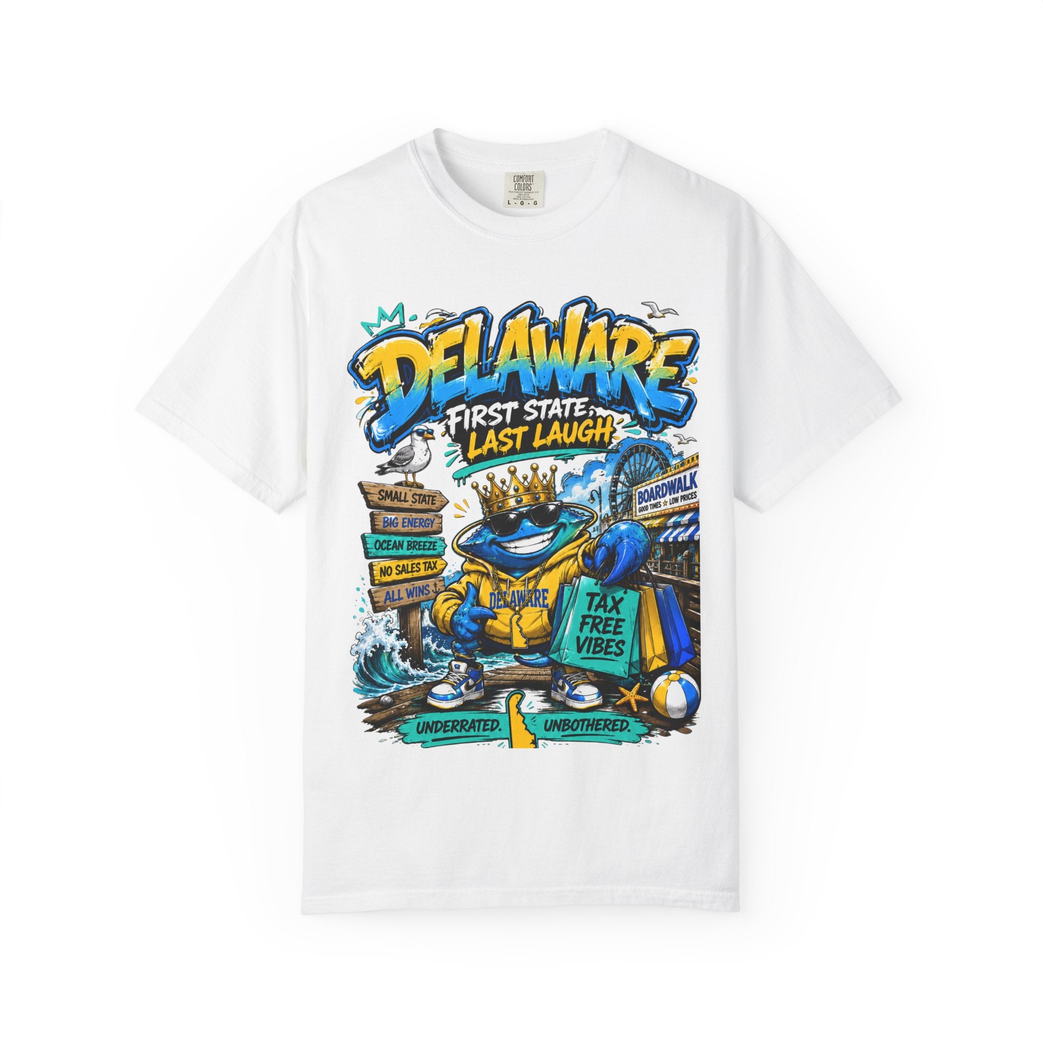 Delaware Frog Graphic T-Shirt — 'First State, Last Laugh' Coastal Souvenir Tee