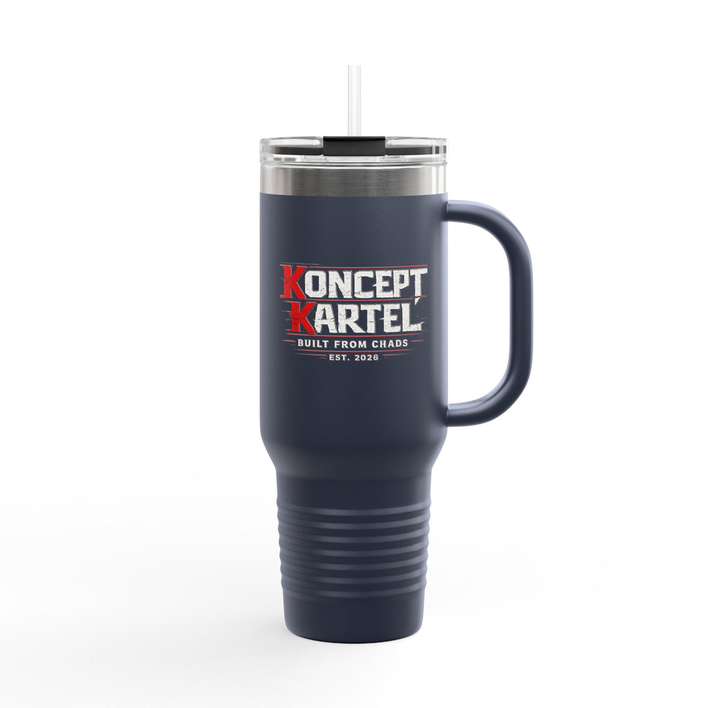 40oz Insulated Travel Mug — ‘Koncept Kartel’ Red Stainless Tumbler with Handle