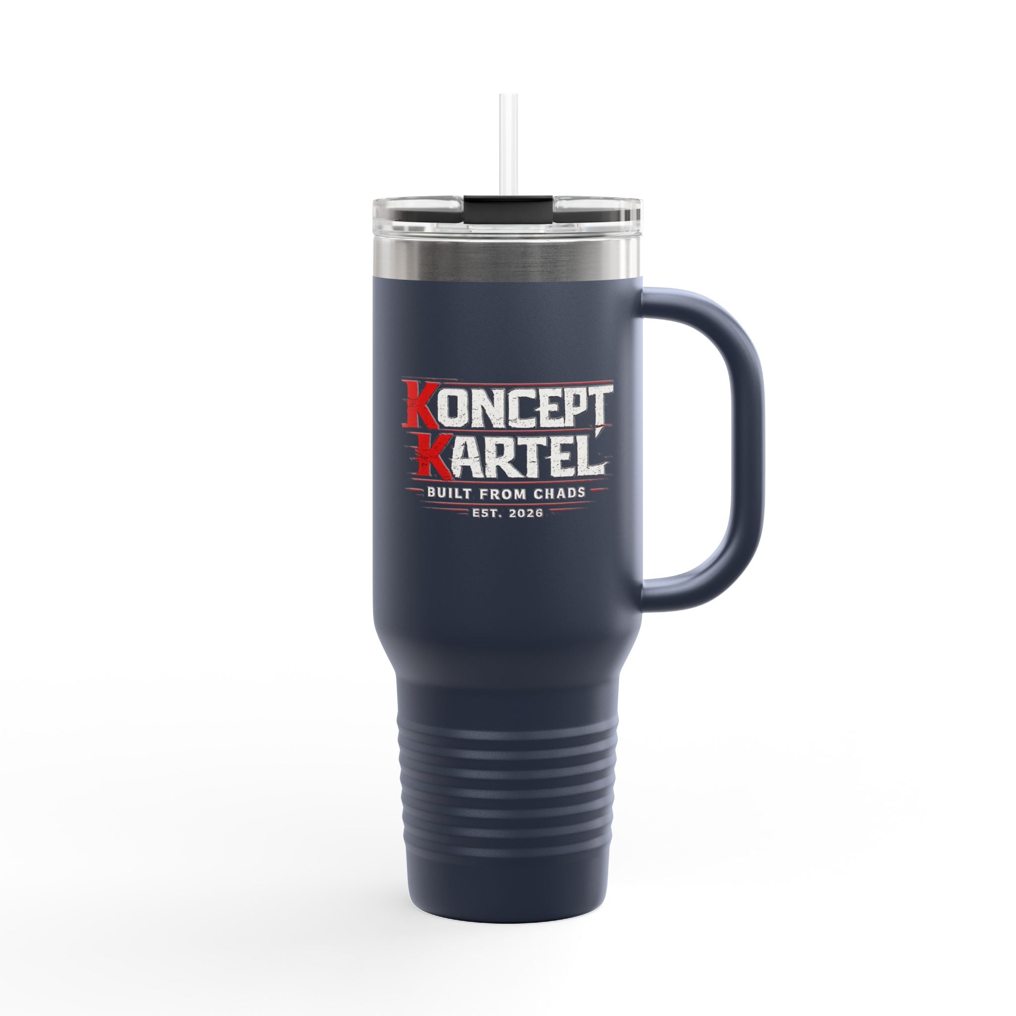 40oz Insulated Travel Mug — ‘Koncept Kartel’ Red Stainless Tumbler with Handle