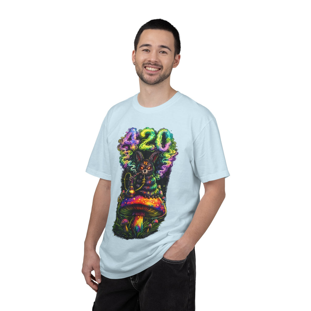 420 Psychedelic Cat T-Shirt — Colorful Mushroom Smoke Graphic