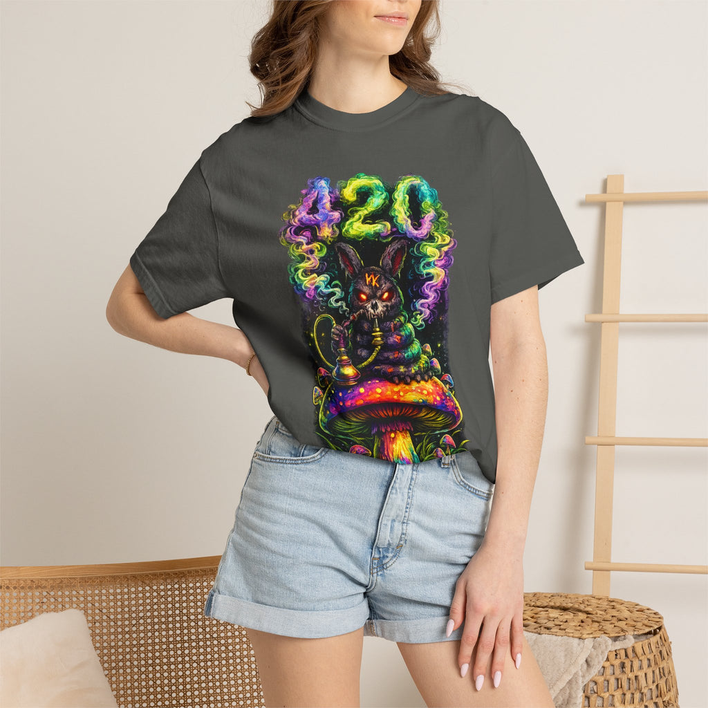420 Psychedelic Cat T-Shirt — Colorful Mushroom Smoke Graphic