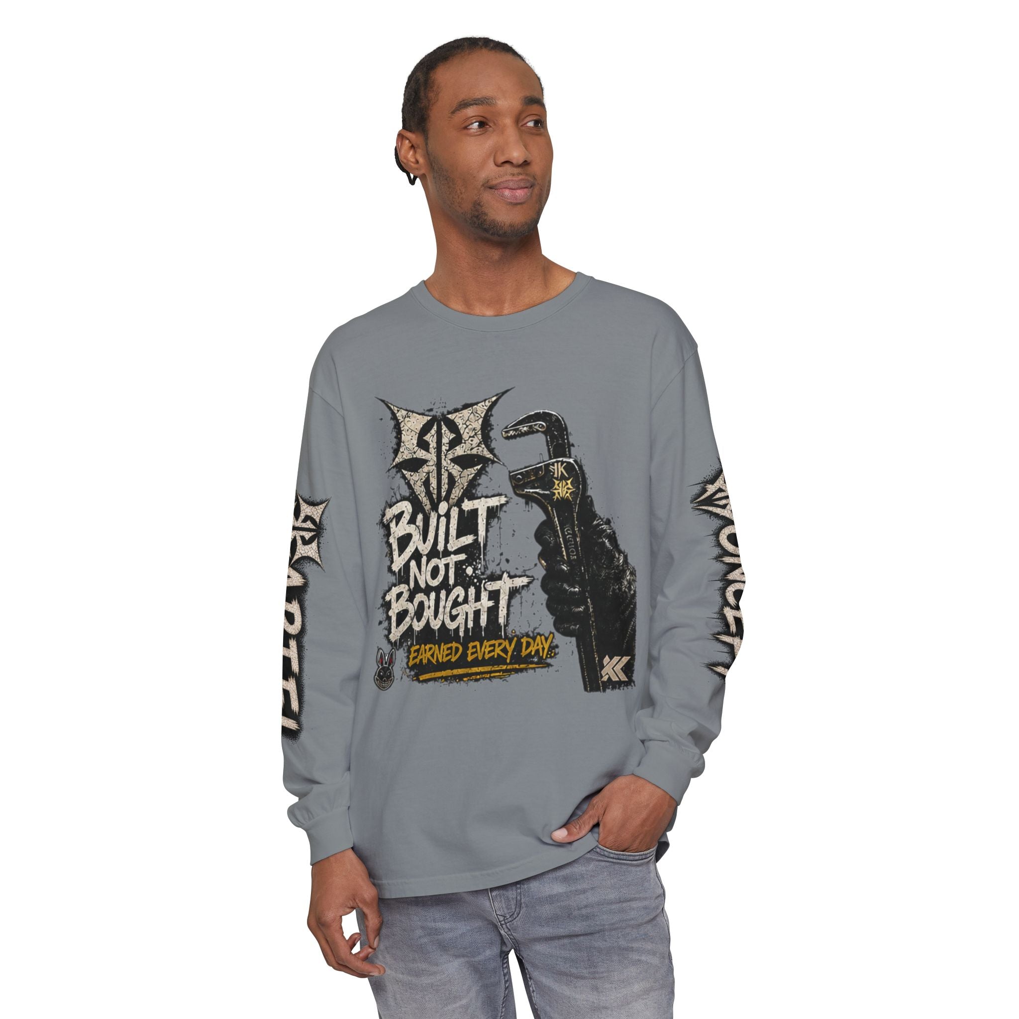 Built Not Bought Long Sleeve T-Shirt — Mechanic/Builder Graphic Tee