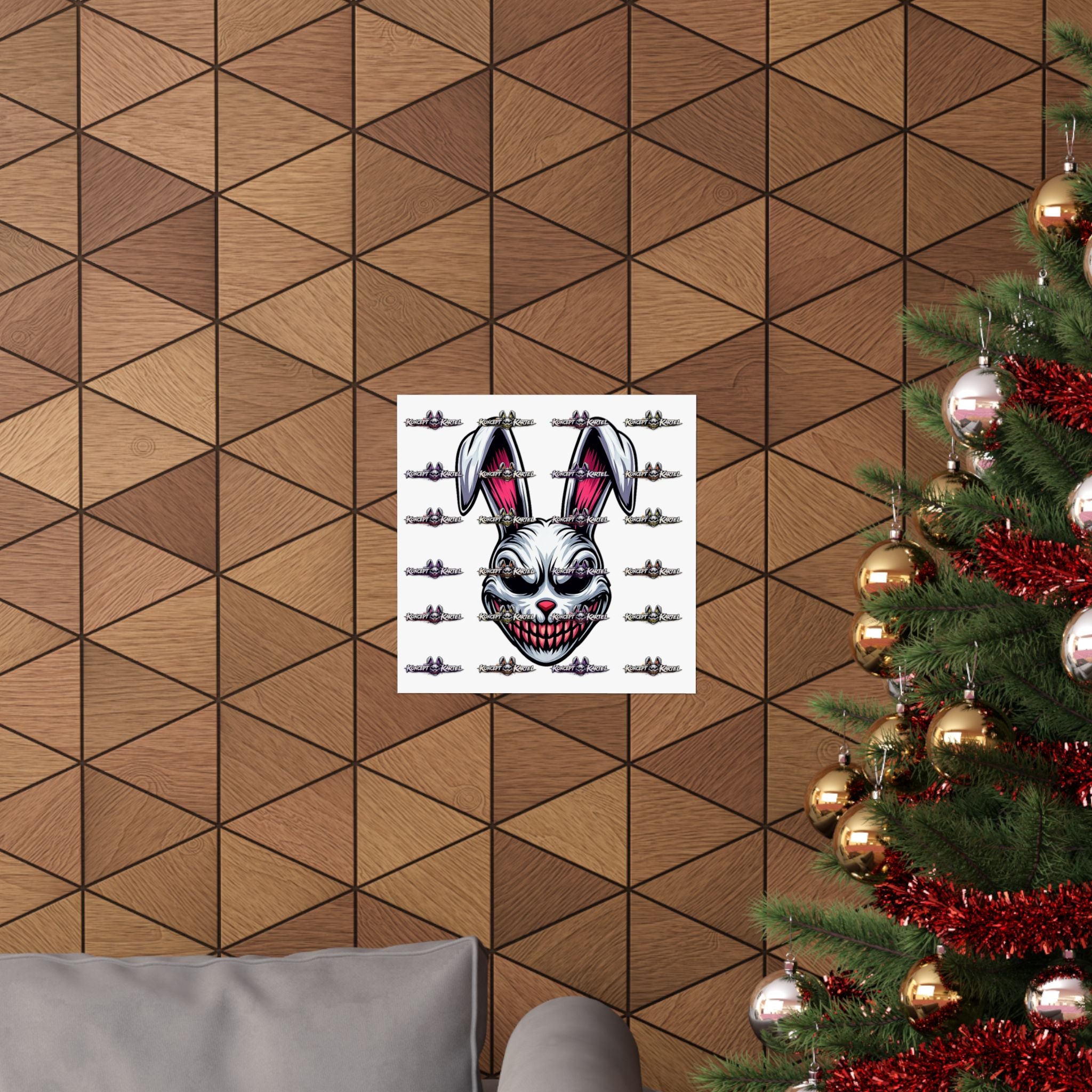 Creepy Smiling Bunny Poster — Horror Rabbit Matte Vertical Wall Art