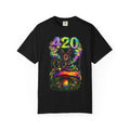 420 Psychedelic Cat T-Shirt — Colorful Mushroom Smoke Graphic