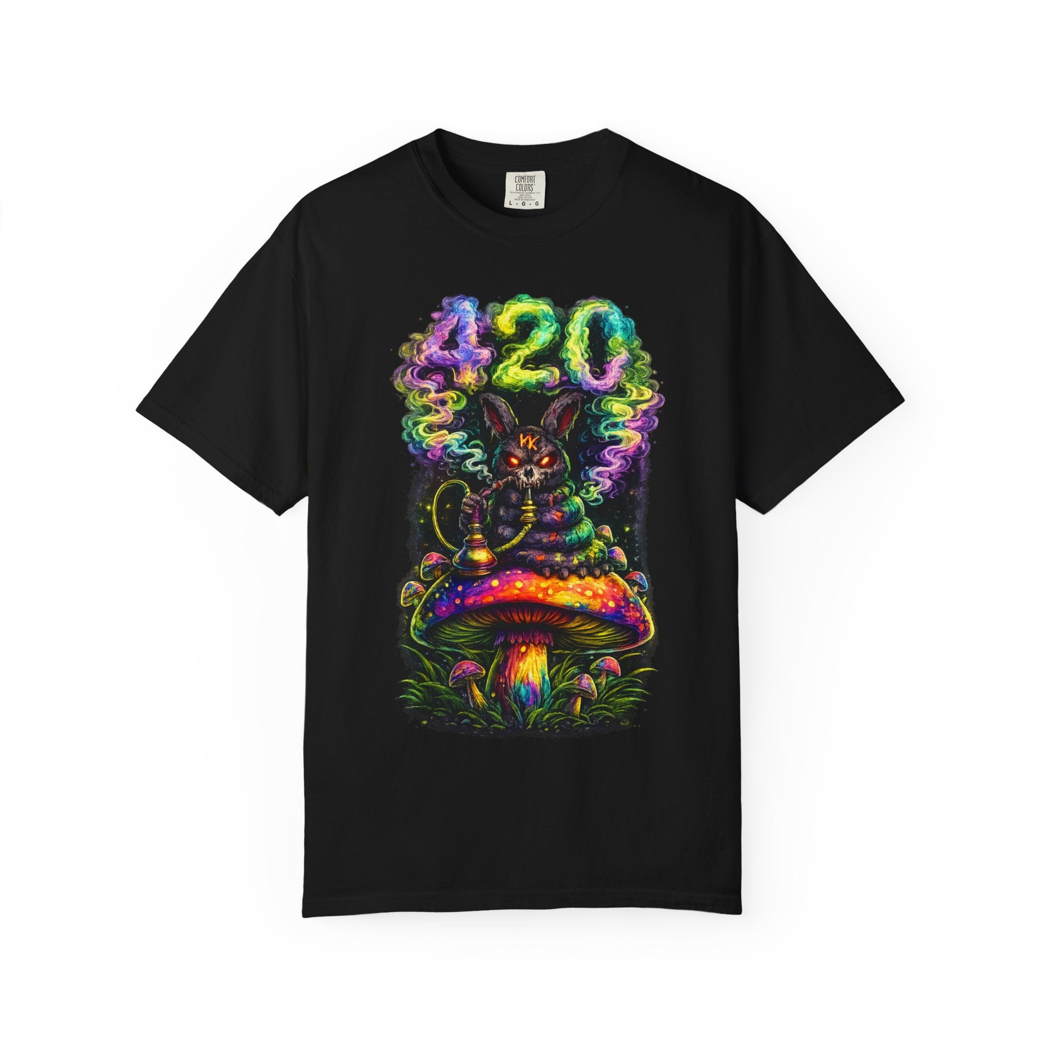 420 Psychedelic Cat T-Shirt — Colorful Mushroom Smoke Graphic