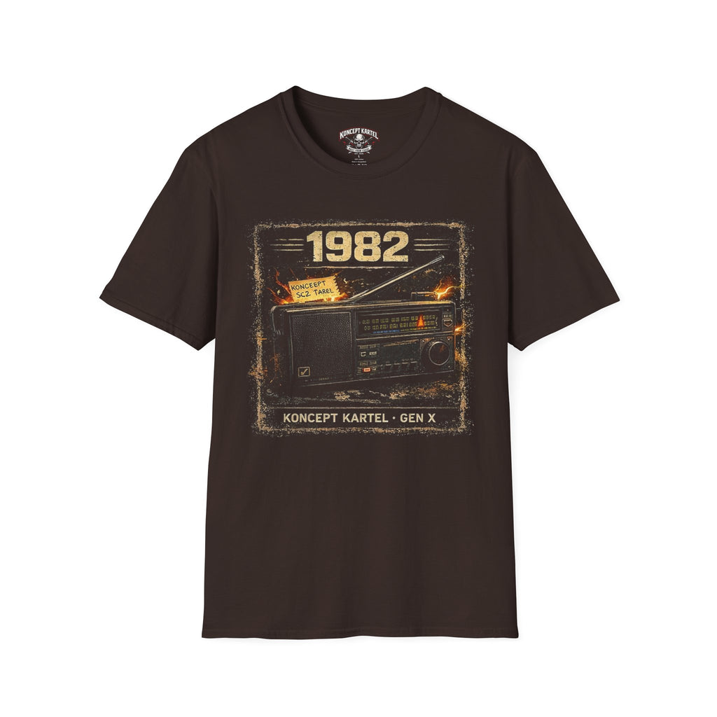 1982 Retro Radio T-Shirt — Vintage Cassette & Boombox Graphic Tee