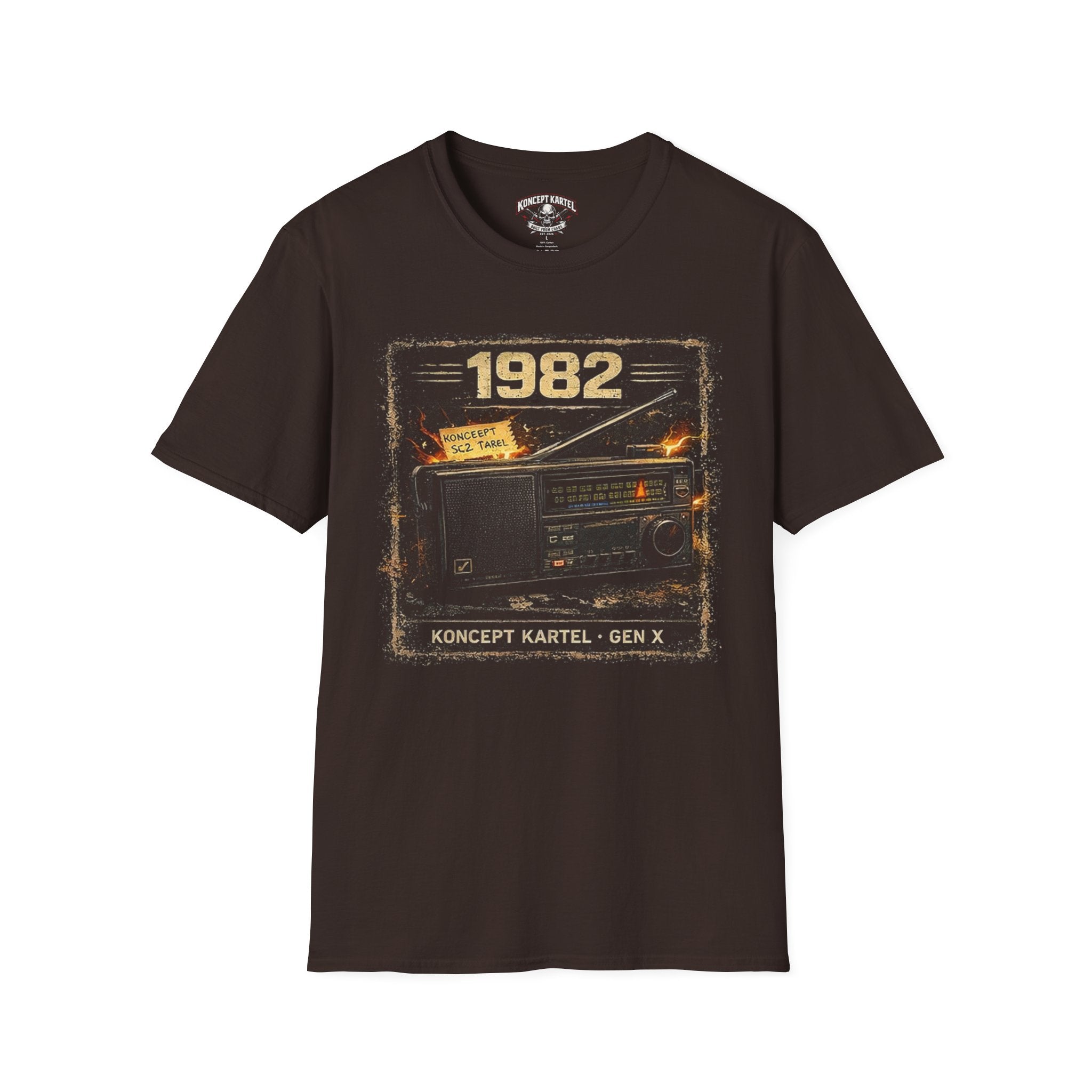 1982 Retro Radio T-Shirt — Vintage Cassette & Boombox Graphic Tee