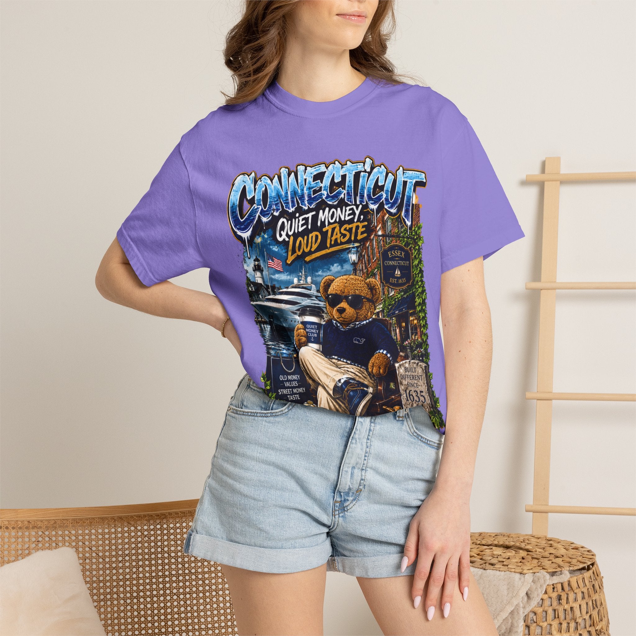Connecticut Bear Vintage T-Shirt — "Quiet Money, Loud Taste" Graphic Tee