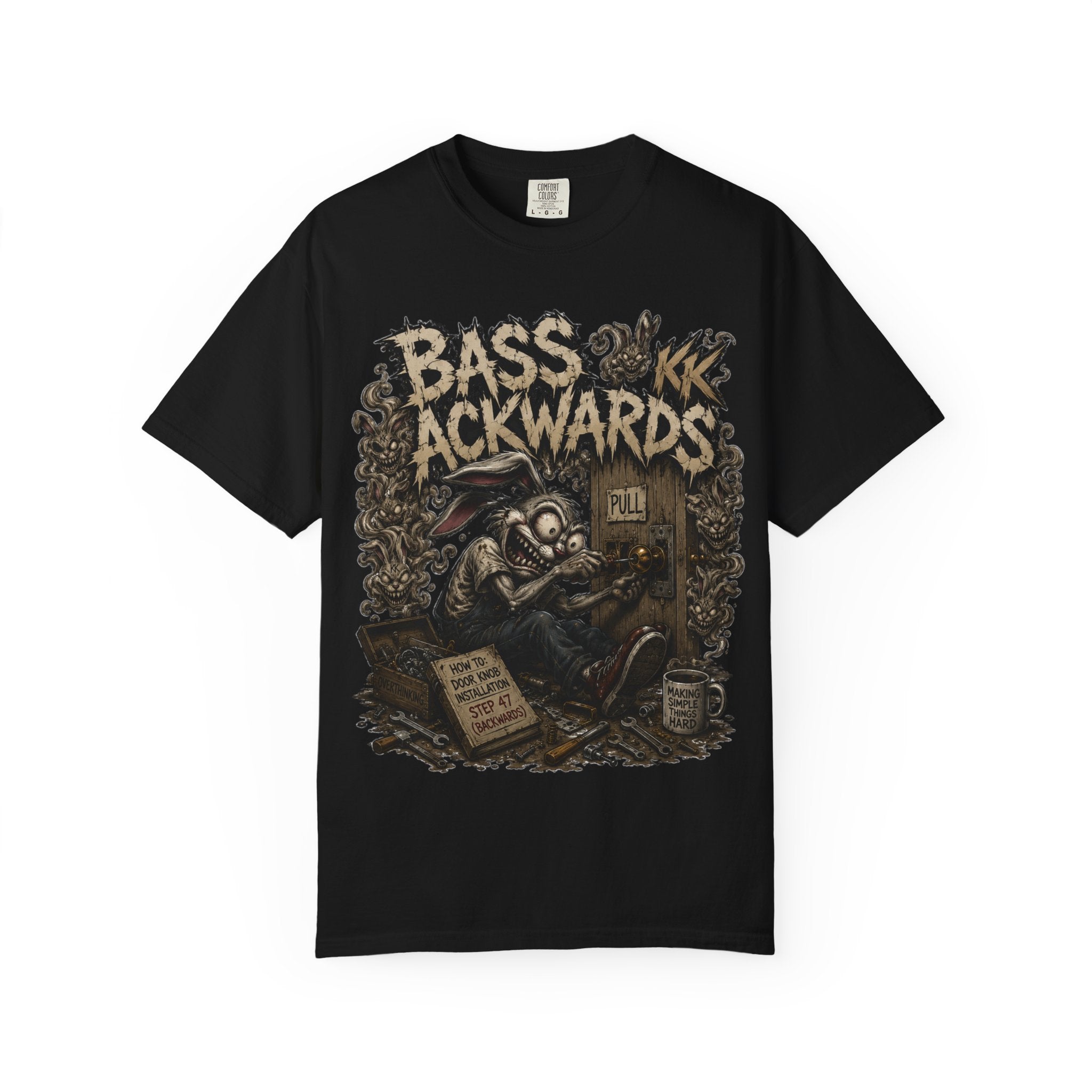 Bass Ackwards Graphic T‑Shirt — Heavy Metal Band Skull Design
