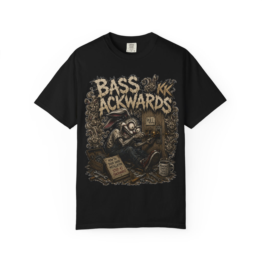 Bass Ackwards Graphic T‑Shirt — Heavy Metal Band Skull Design