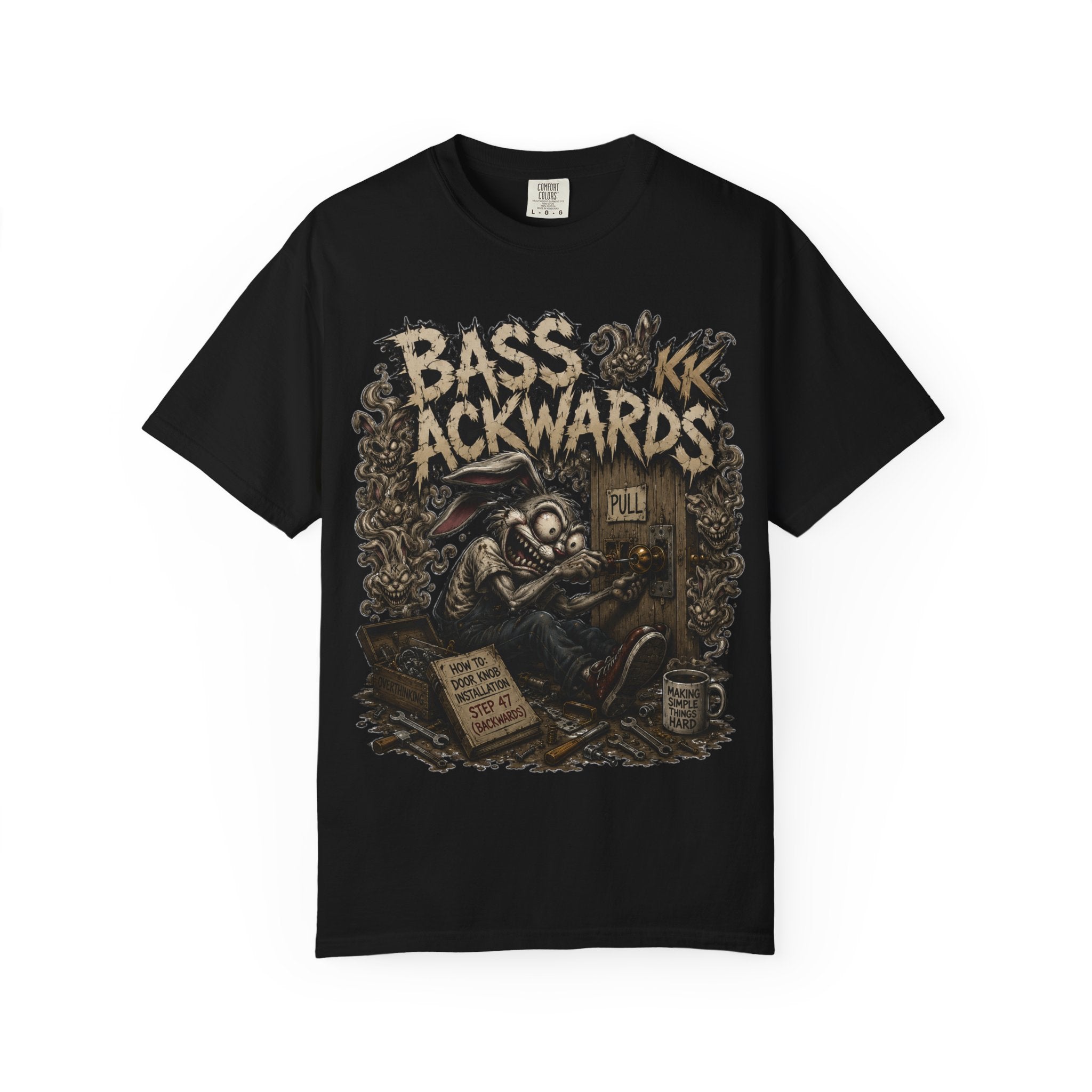 Bass Ackwards Graphic T‑Shirt — Heavy Metal Band Skull Design