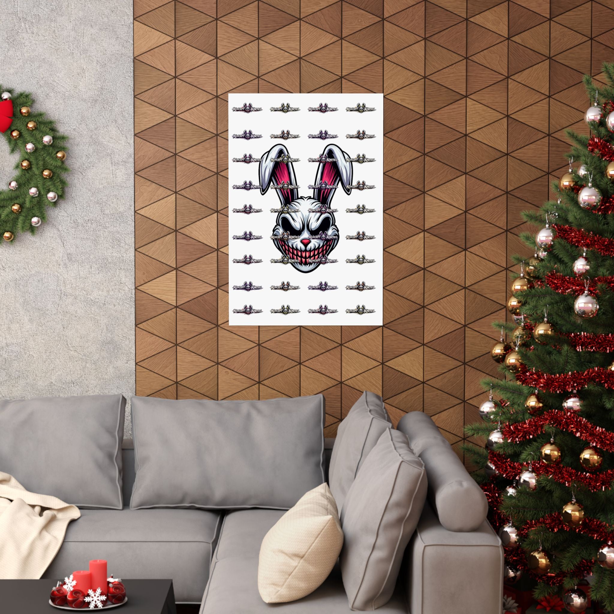 Creepy Smiling Bunny Poster — Horror Rabbit Matte Vertical Wall Art