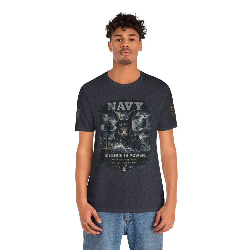 Navy 'Silence Is Power' Skull Anchor Tee — Fair Winds & Following Seas Back Graphic