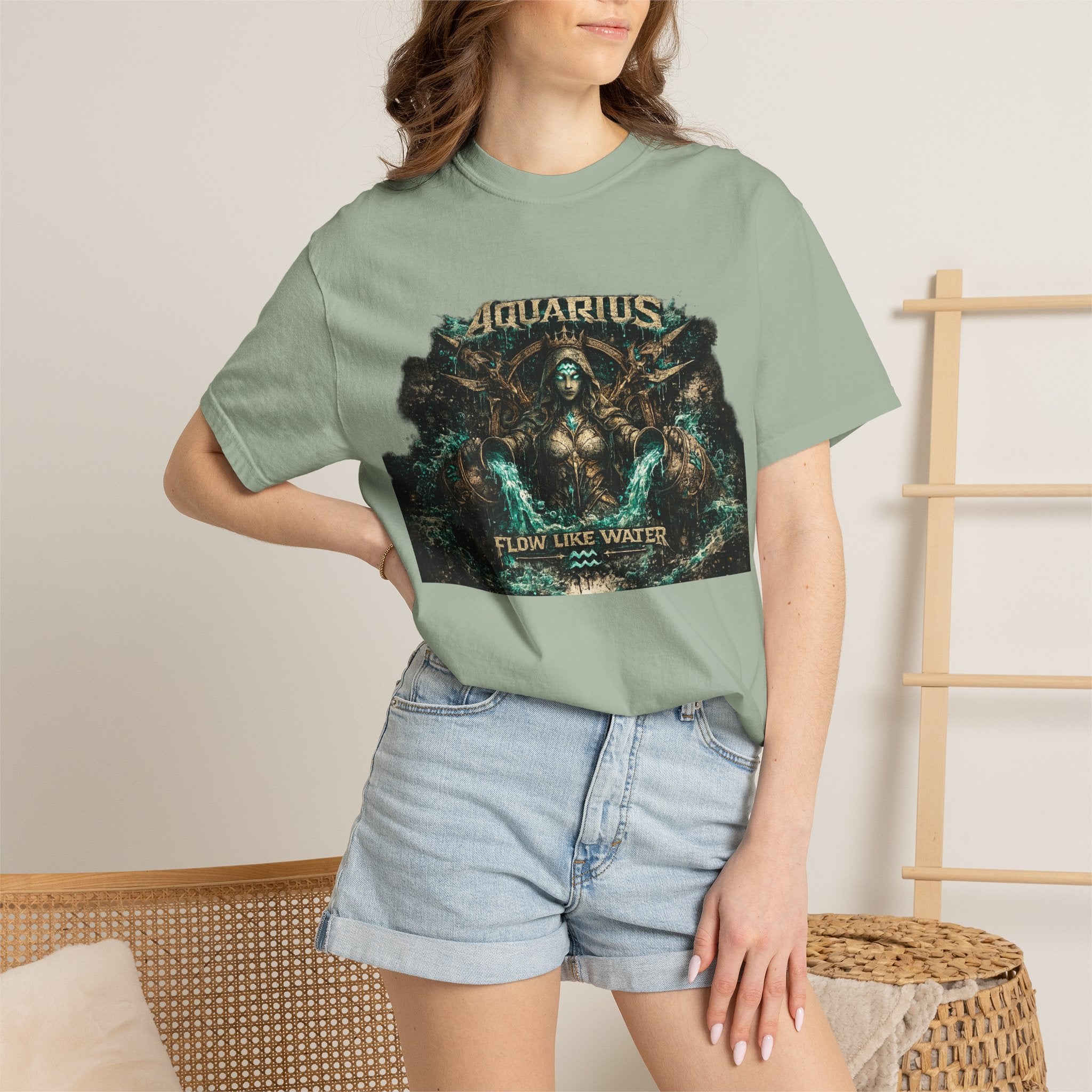 Aquarius Zodiac T-shirt — “Flow Like Water” Astrological Graphic Tee