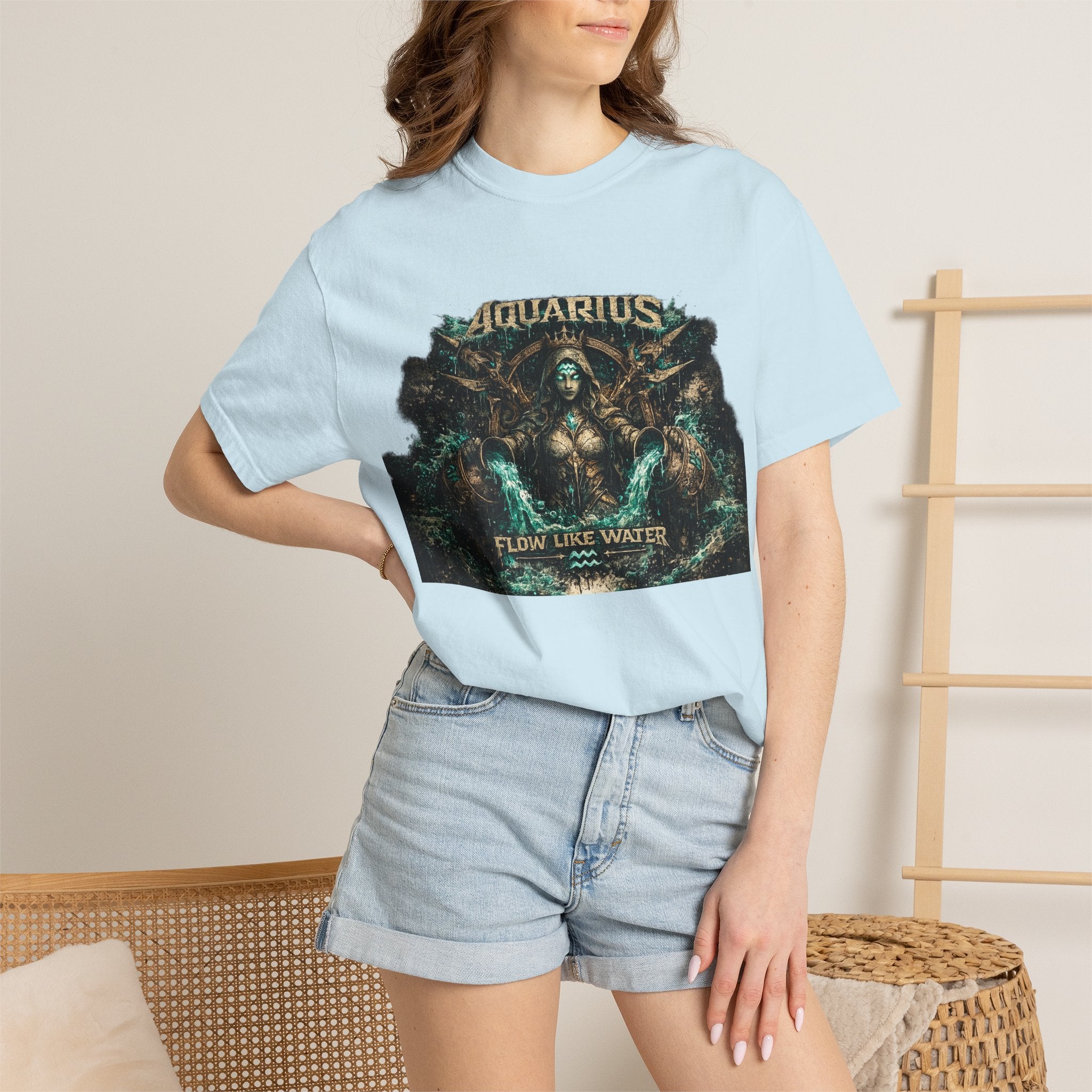 Aquarius Zodiac T-shirt — “Flow Like Water” Astrological Graphic Tee