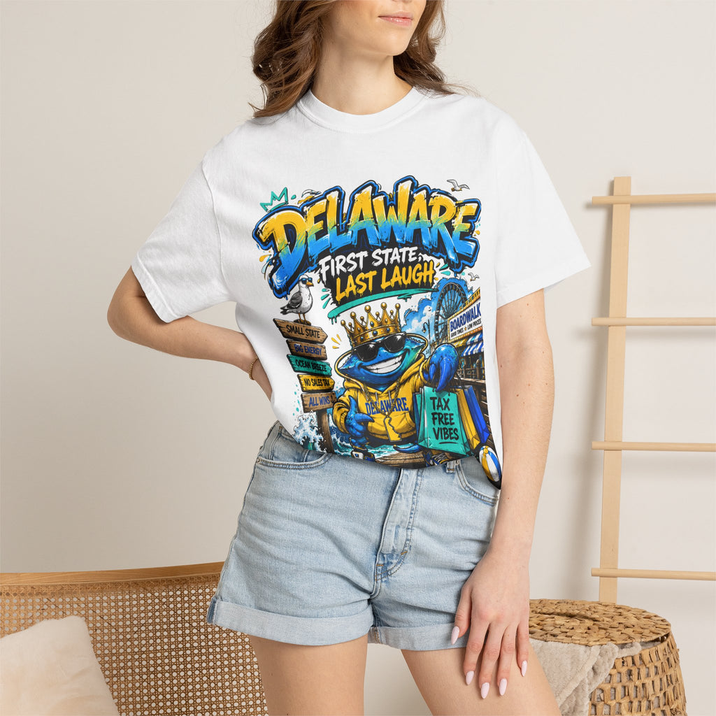Delaware Frog Graphic T-Shirt — 'First State, Last Laugh' Coastal Souvenir Tee