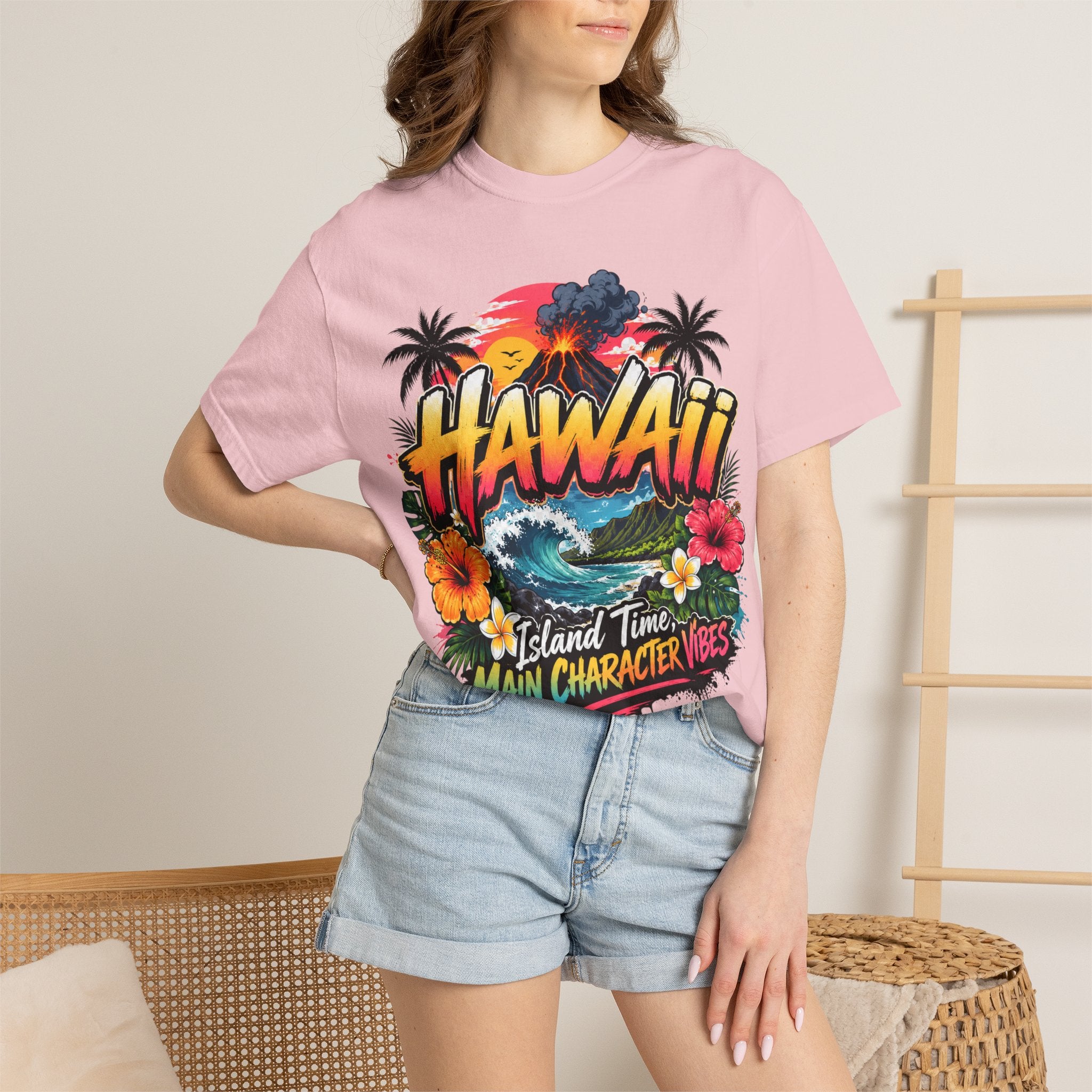 Hawaii Island Vibes T-Shirt — 'Island Time, Main Character Vibes' Tropical Tee