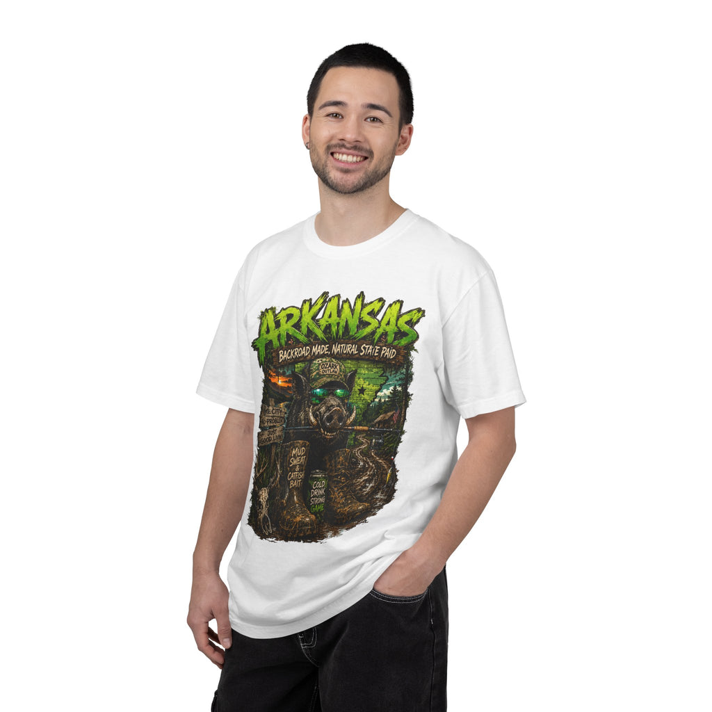 Arkansas Gator Graphic T-Shirt — 'Arkansas' Swamp Monster Design, Backroad State Pride Tee
