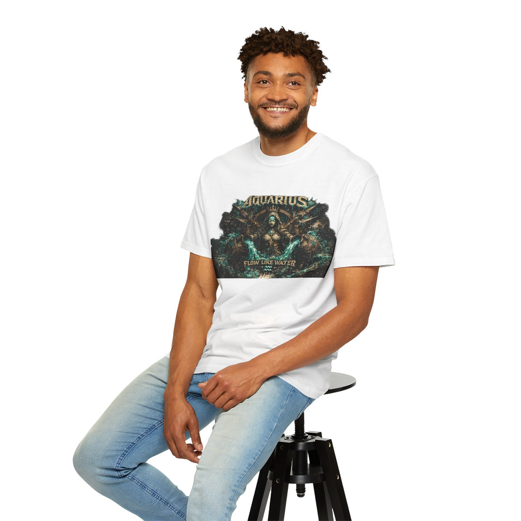 Aquarius Zodiac T-shirt — “Flow Like Water” Astrological Graphic Tee