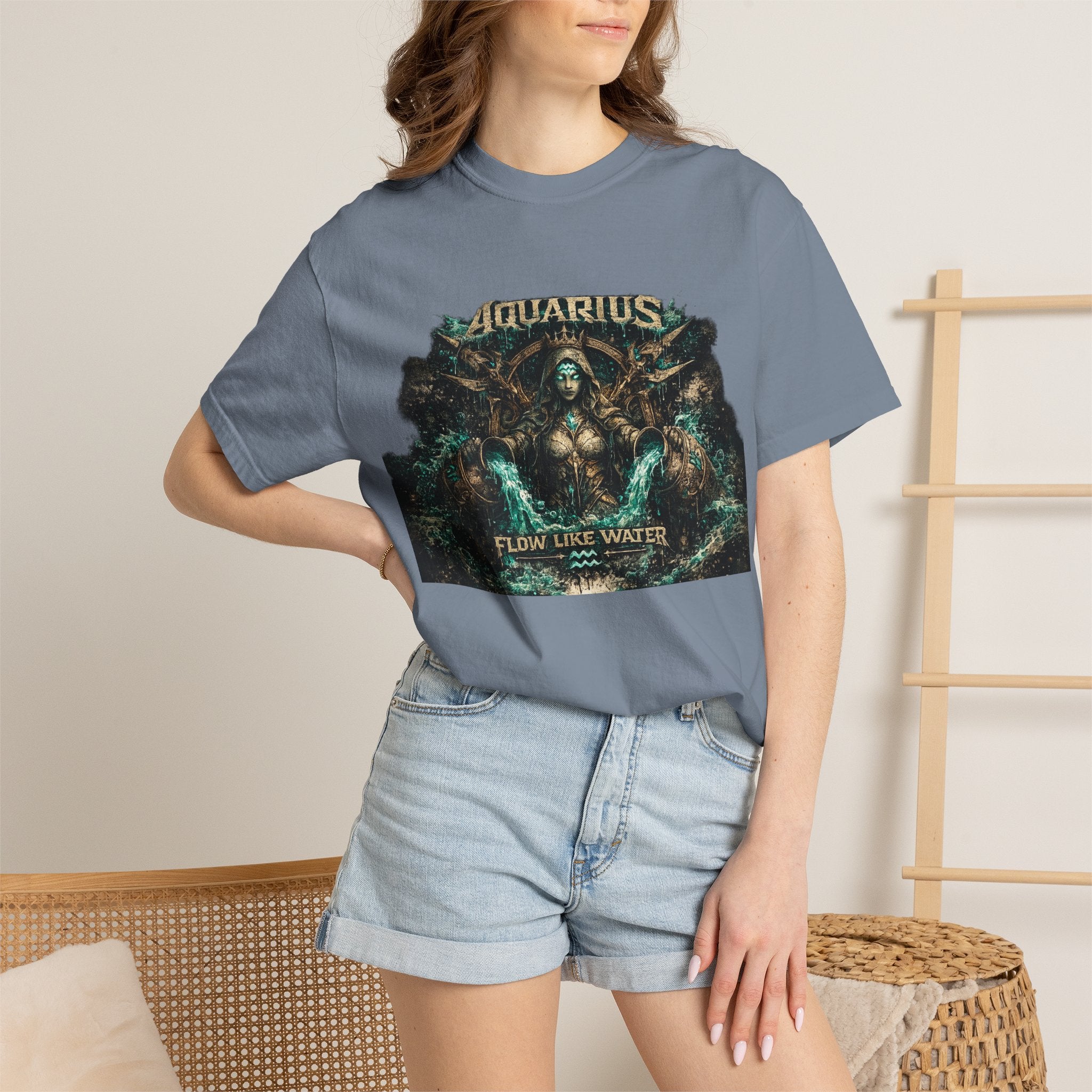 Aquarius Zodiac T-shirt — “Flow Like Water” Astrological Graphic Tee