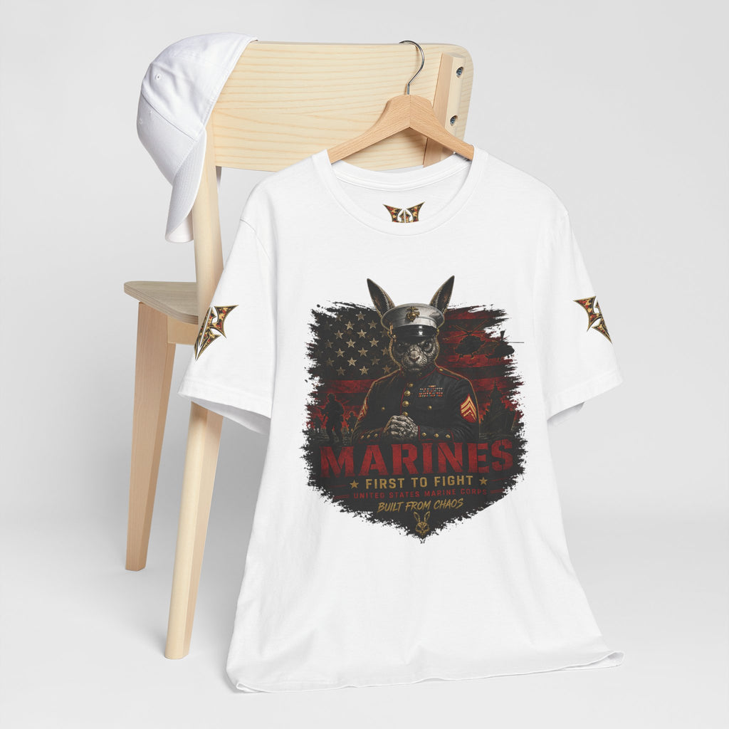 Marines "First to Fight" Military Graphic Tee — "Not Allowed to Die Without Permission"