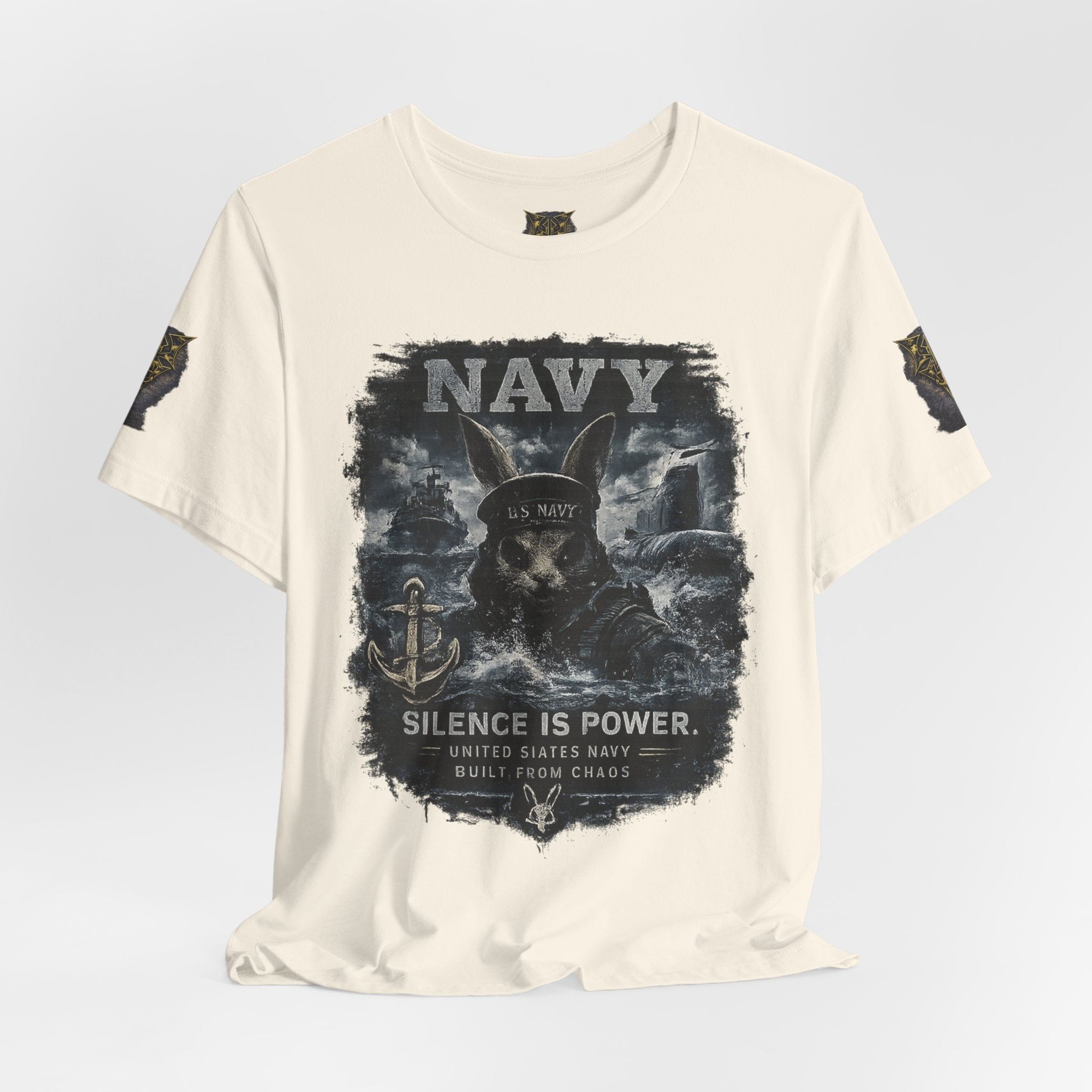 Navy 'Silence Is Power' Skull Anchor Tee — Fair Winds & Following Seas Back Graphic