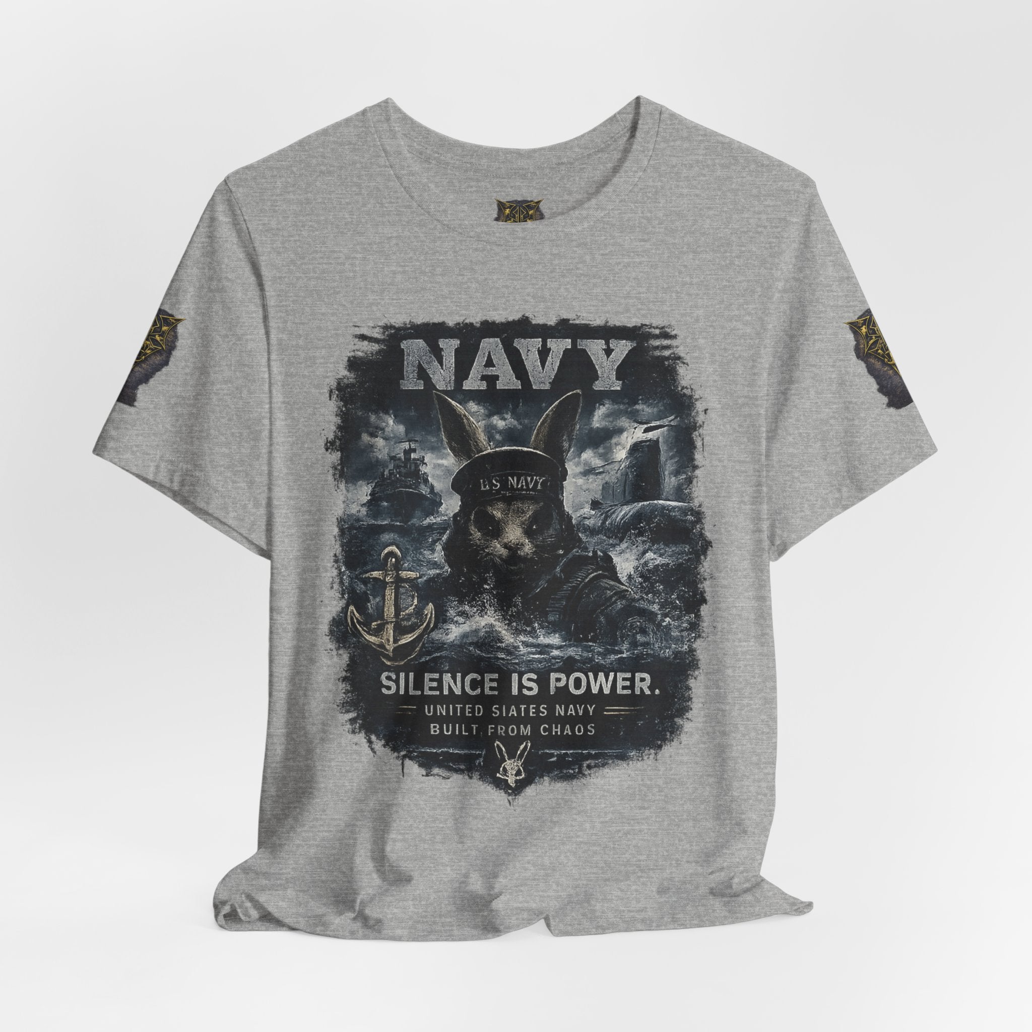 Navy 'Silence Is Power' Skull Anchor Tee — Fair Winds & Following Seas Back Graphic