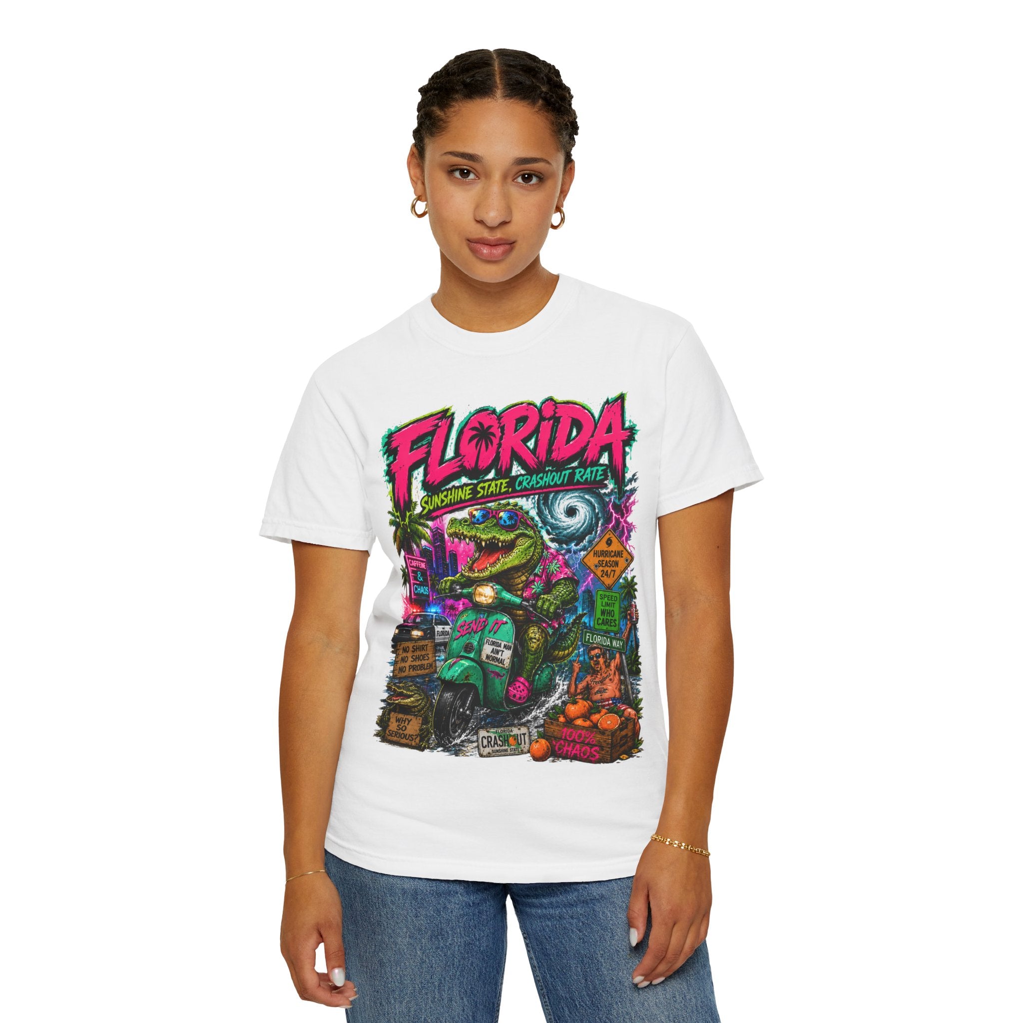 Florida Retro Vacation T-Shirt — Neon Beach Alligator Design