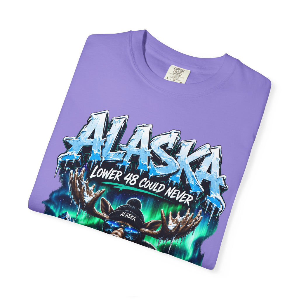 Alaska Moose Aurora Graphic T-Shirt — "Lower 48 Could Never"