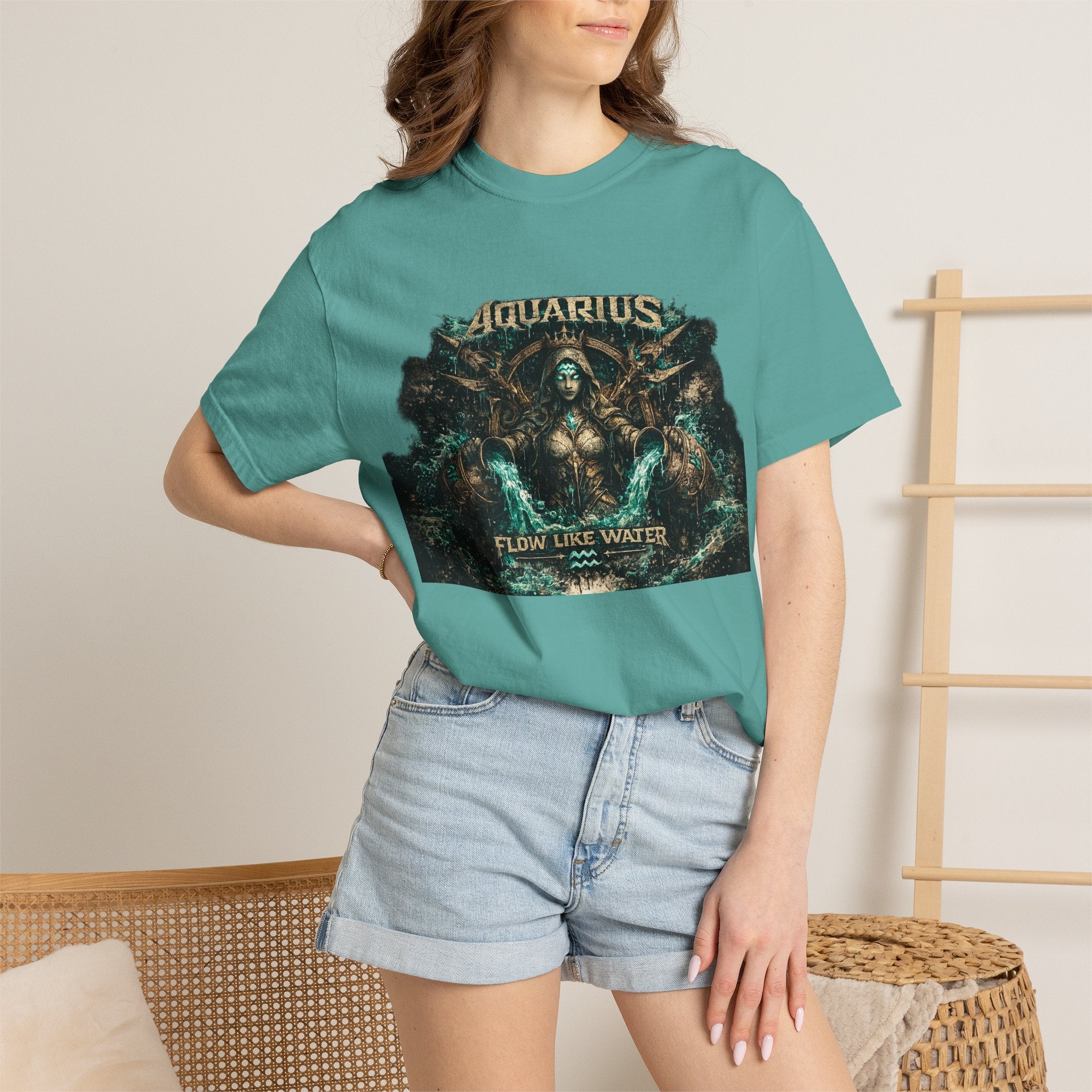 Aquarius Zodiac T-shirt — “Flow Like Water” Astrological Graphic Tee
