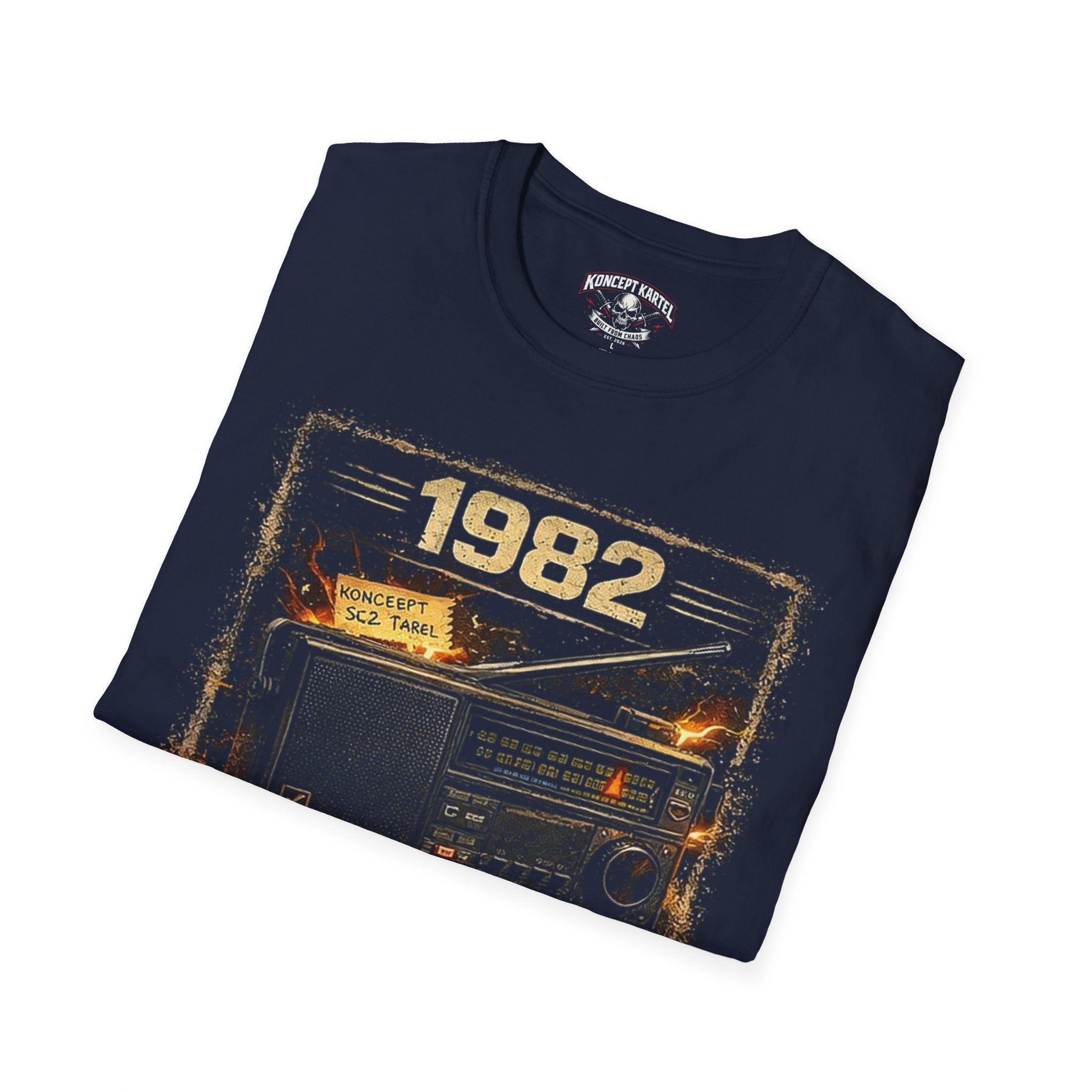 1982 Retro Radio T-Shirt — Vintage Cassette & Boombox Graphic Tee