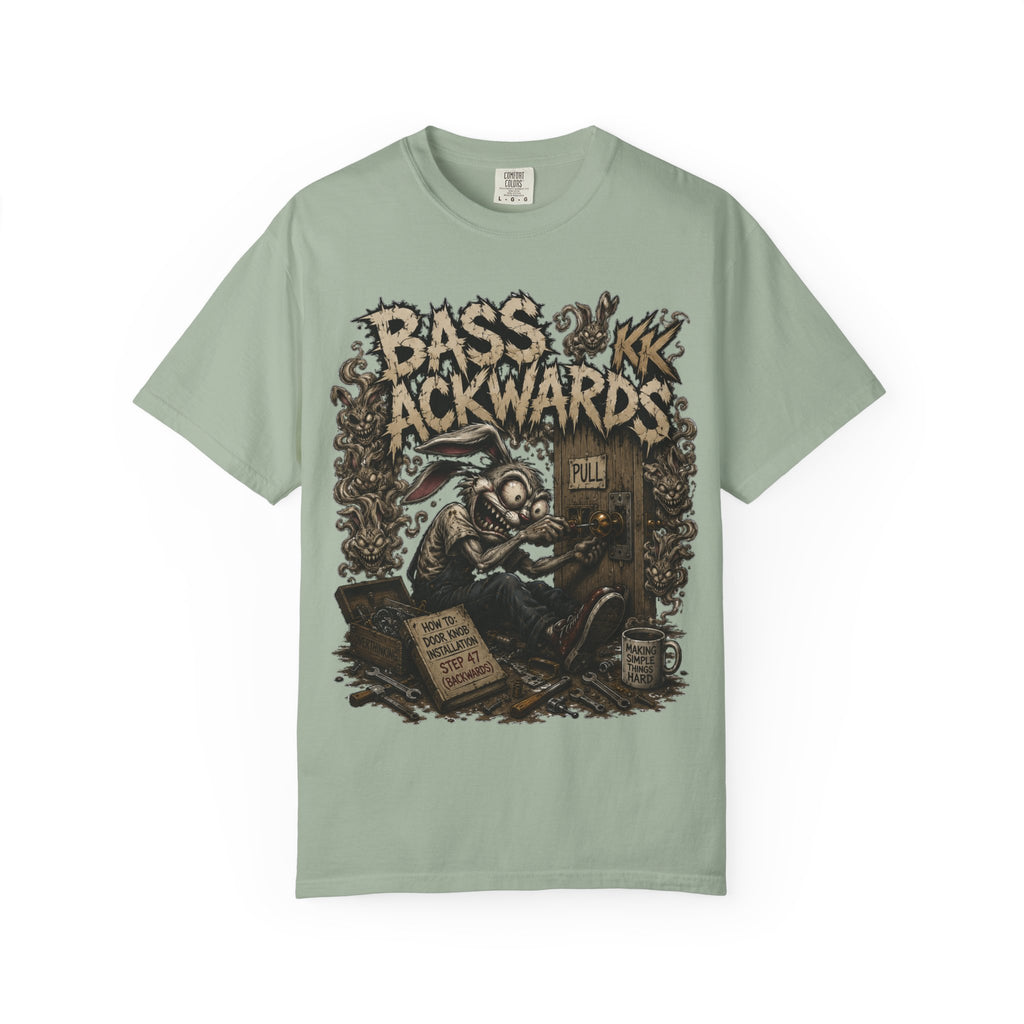 Bass Ackwards Graphic T‑Shirt — Heavy Metal Band Skull Design