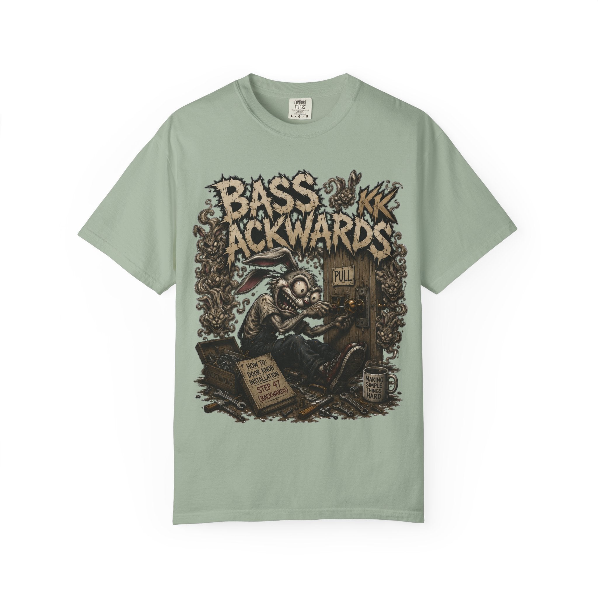 Bass Ackwards Graphic T‑Shirt — Heavy Metal Band Skull Design