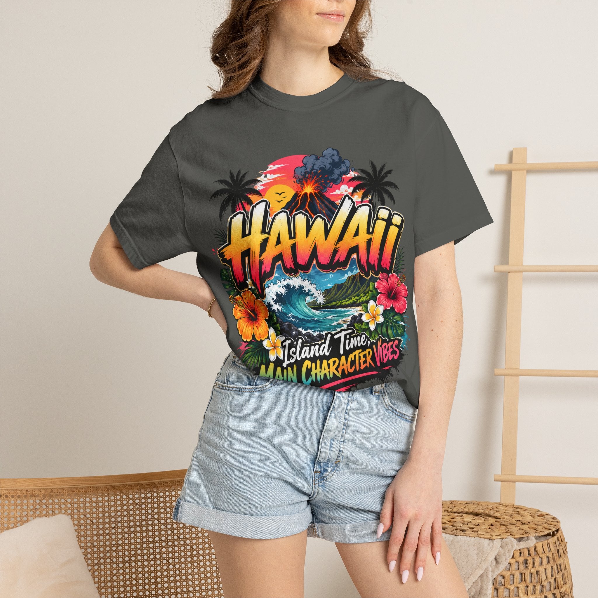 Hawaii Island Vibes T-Shirt — 'Island Time, Main Character Vibes' Tropical Tee