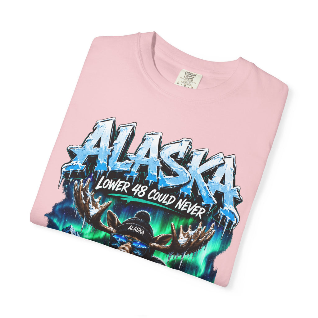Alaska Moose Aurora Graphic T-Shirt — "Lower 48 Could Never"