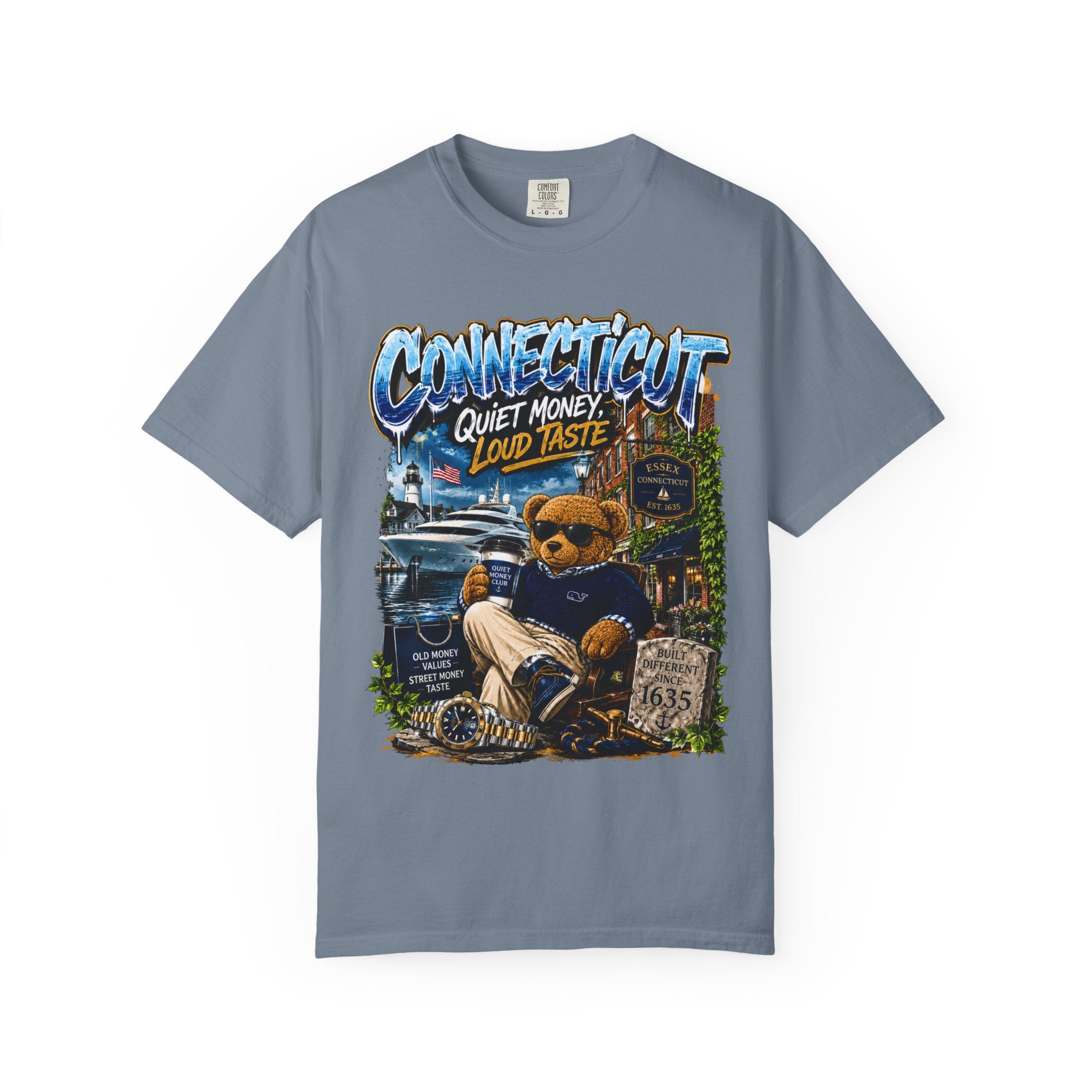 Connecticut Bear Vintage T-Shirt — "Quiet Money, Loud Taste" Graphic Tee