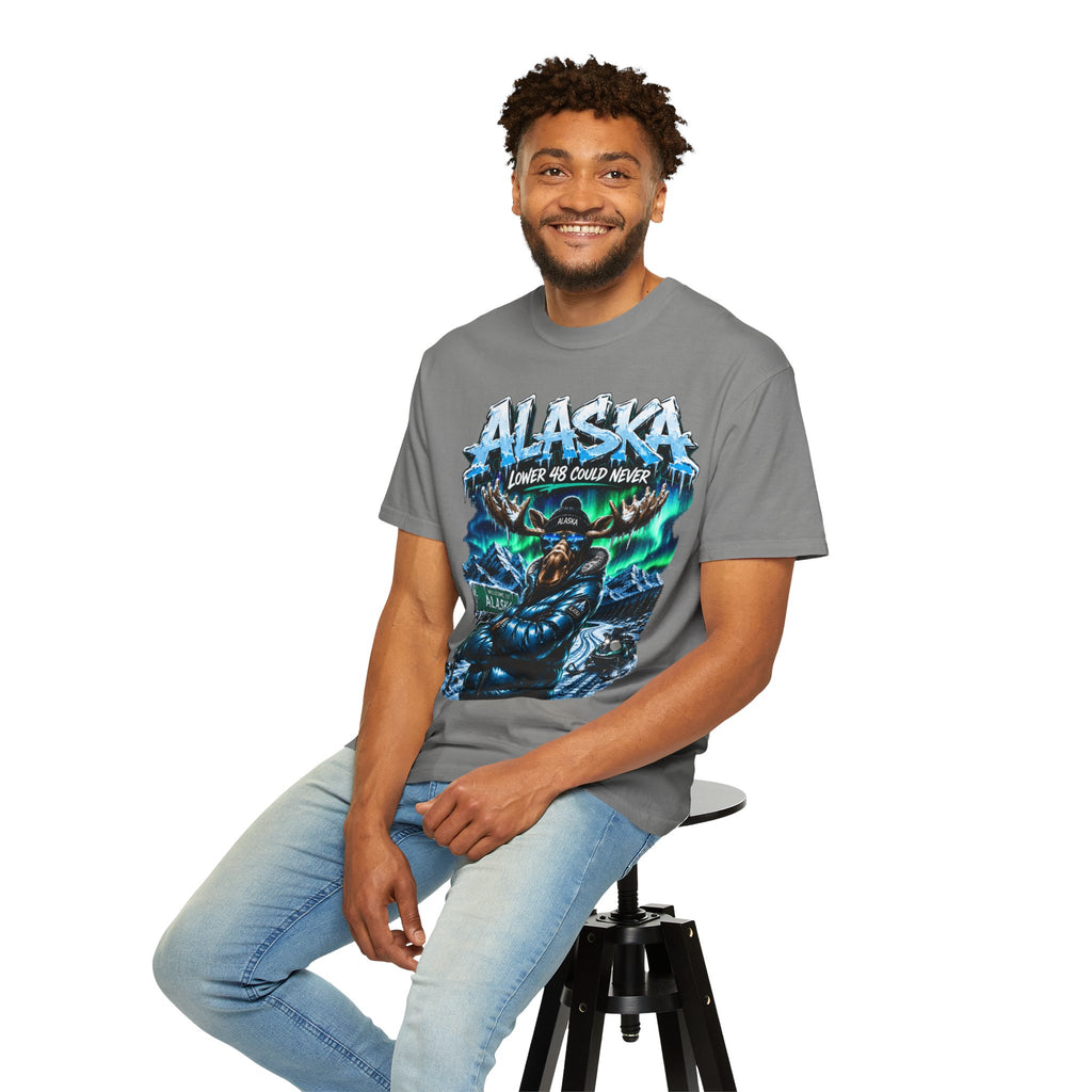 Alaska Moose Aurora Graphic T-Shirt — "Lower 48 Could Never"