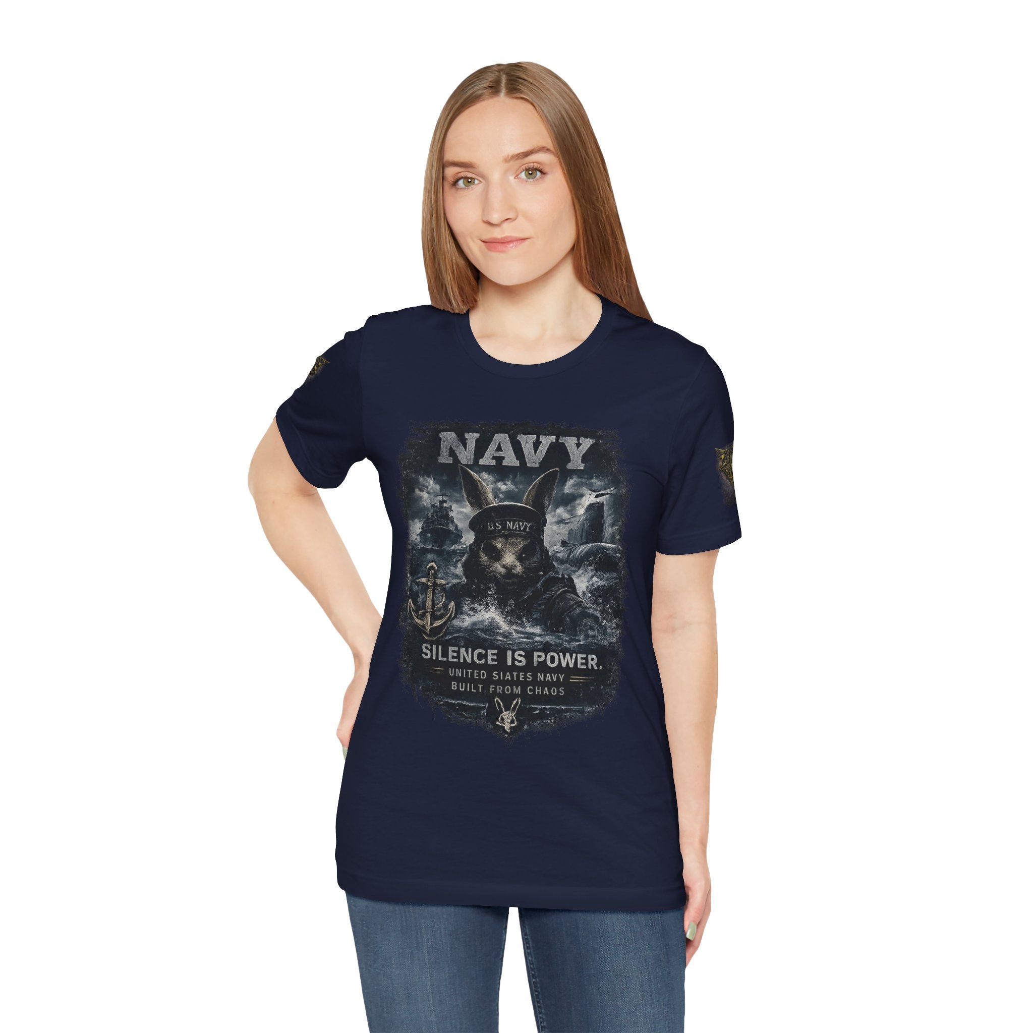 Navy 'Silence Is Power' Skull Anchor Tee — Fair Winds & Following Seas Back Graphic